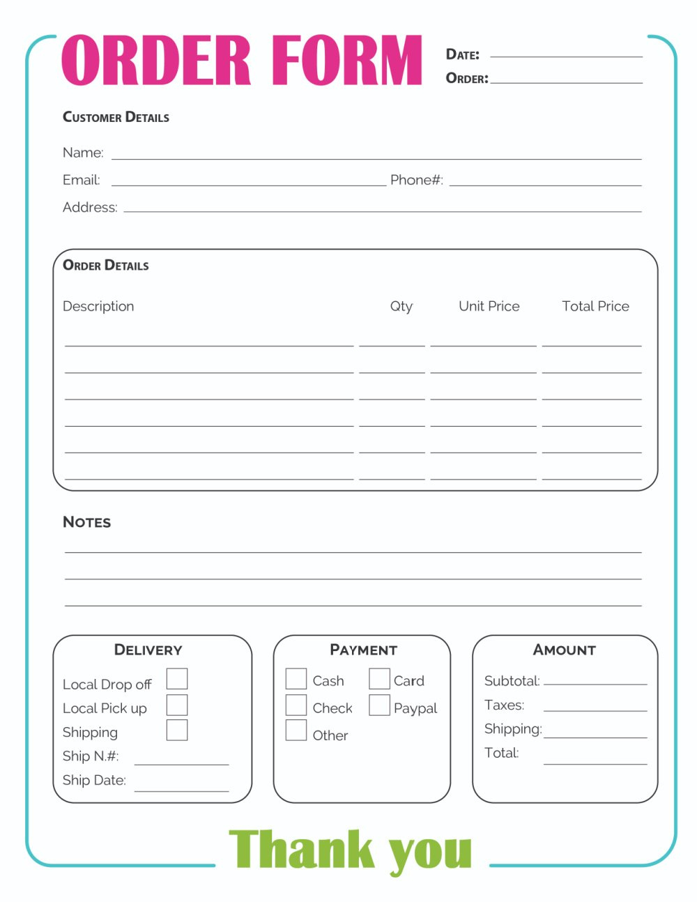 Printable Order Form Template (2 Options) inside Printable Home Bakery Order Form