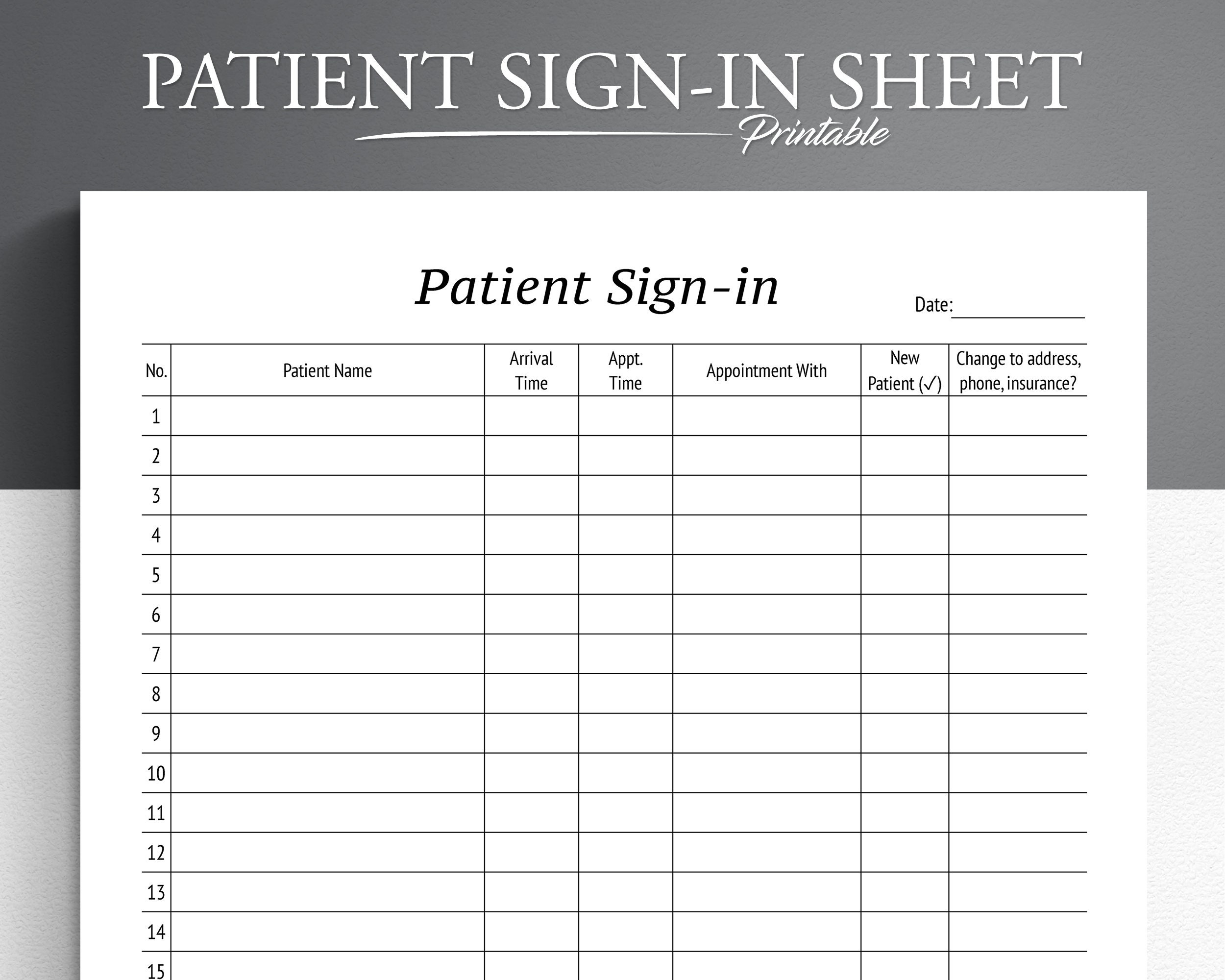 Printable Patient Sign-In Sheet: Doctor Office Check-In (Pdf) - Etsy with regard to Patient Sign In Sheets Printable