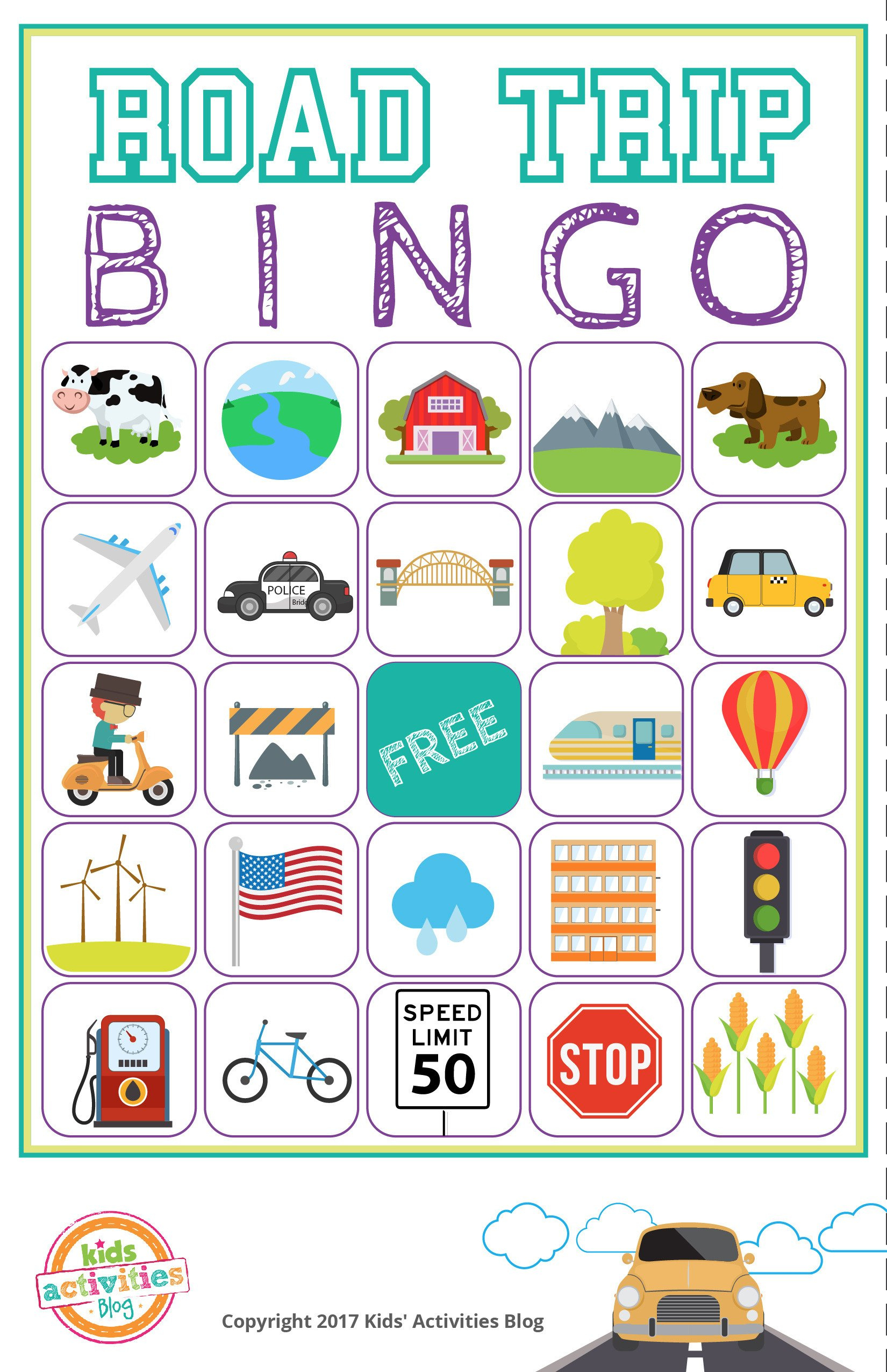 Printable Road Trip Bingo • Kids Activities Blog regarding Road Trip Bingo Free Printable