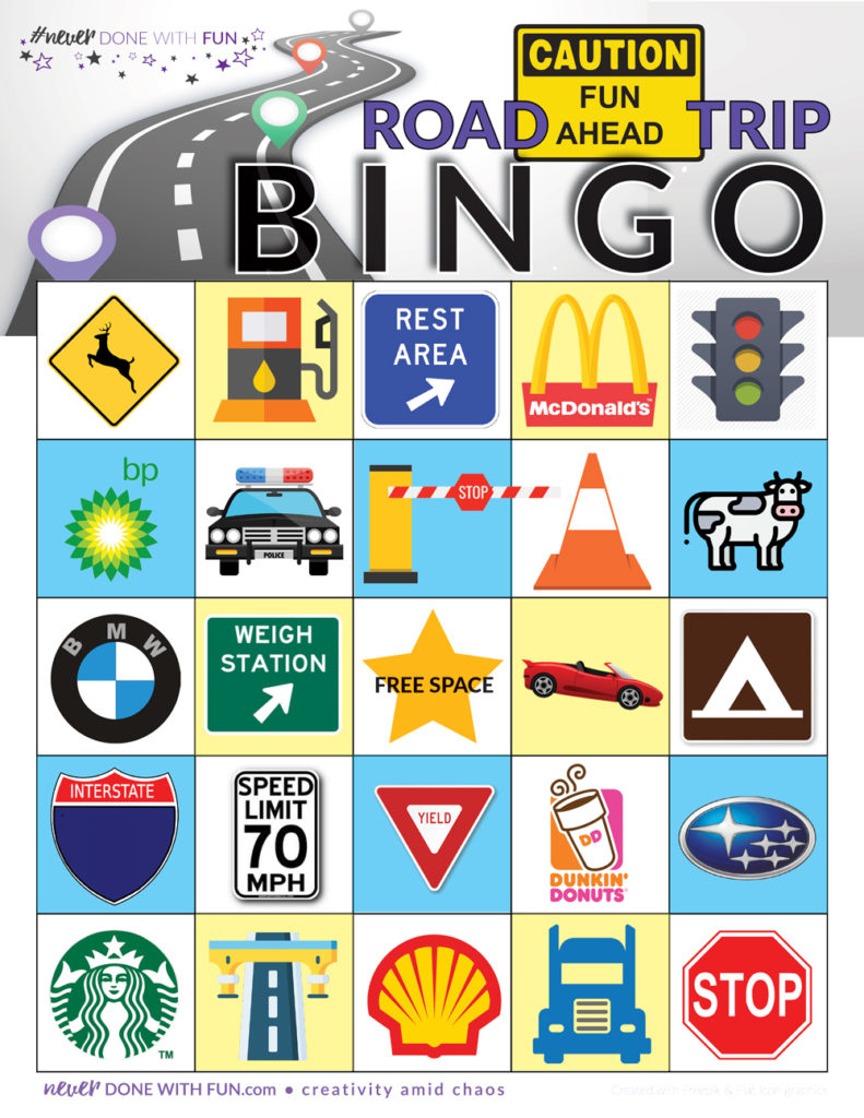 Road Trip Bingo Free Printable - #Neverdonewithfun in Road Trip Bingo Free Printable