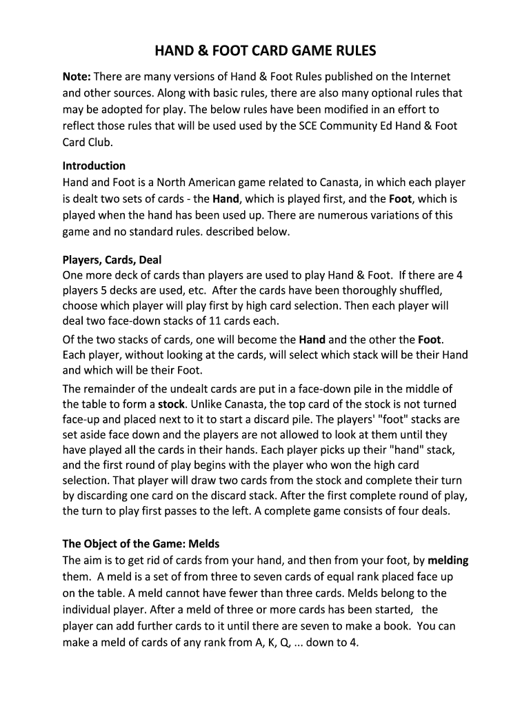 Rules For Hand And Foot Card Game Pdf: Fill Out & Sign Online | Dochub throughout Printable Hand And Foot Rules