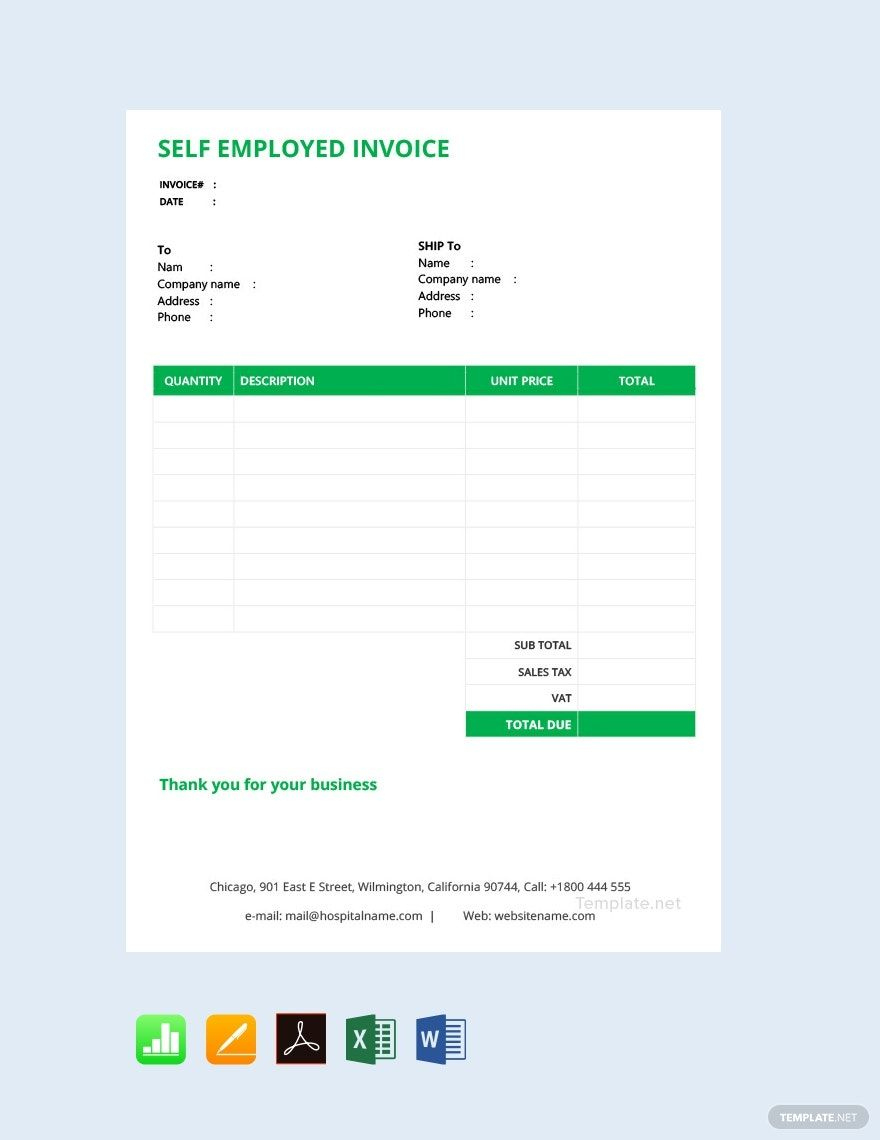 Self Employed Invoice Template In Apple Numbers, Excel, Pages within Blank Self Employed Printable Invoice Template