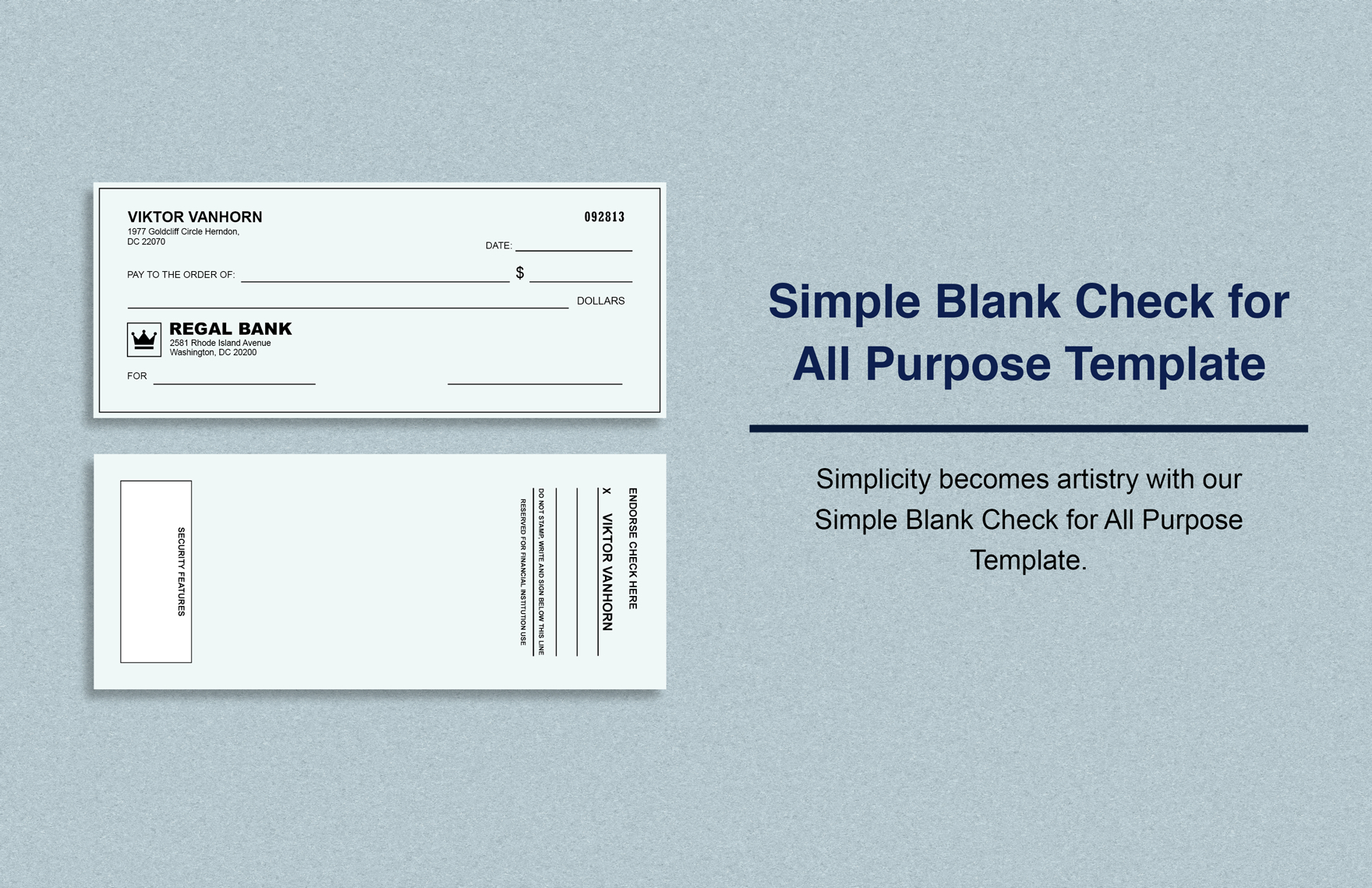 Simple Blank Check For All Purpose Template In Word, Illustrator throughout Printable Back of Check Template