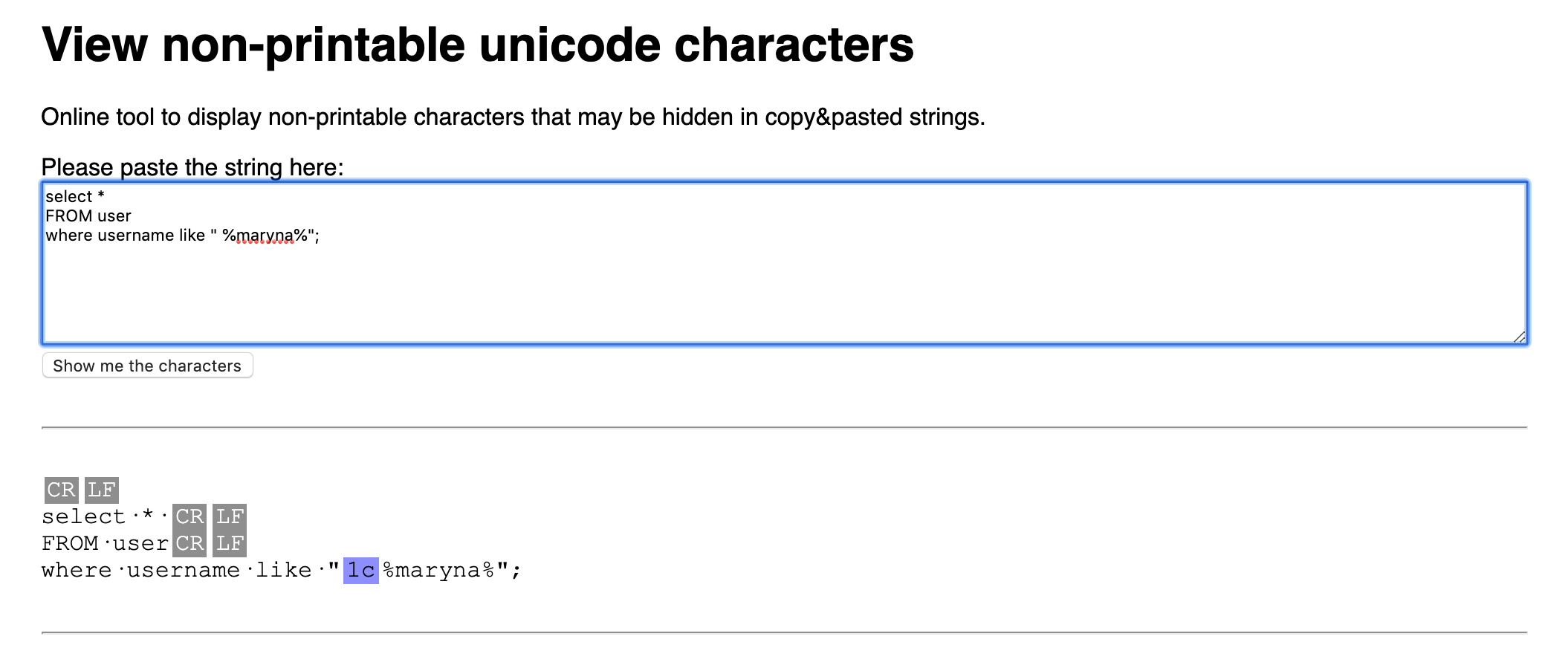 Sql Query Tab Adds Non-Printable Unicode Characters · Issue #1634 inside View Non Printable Unicode Characters