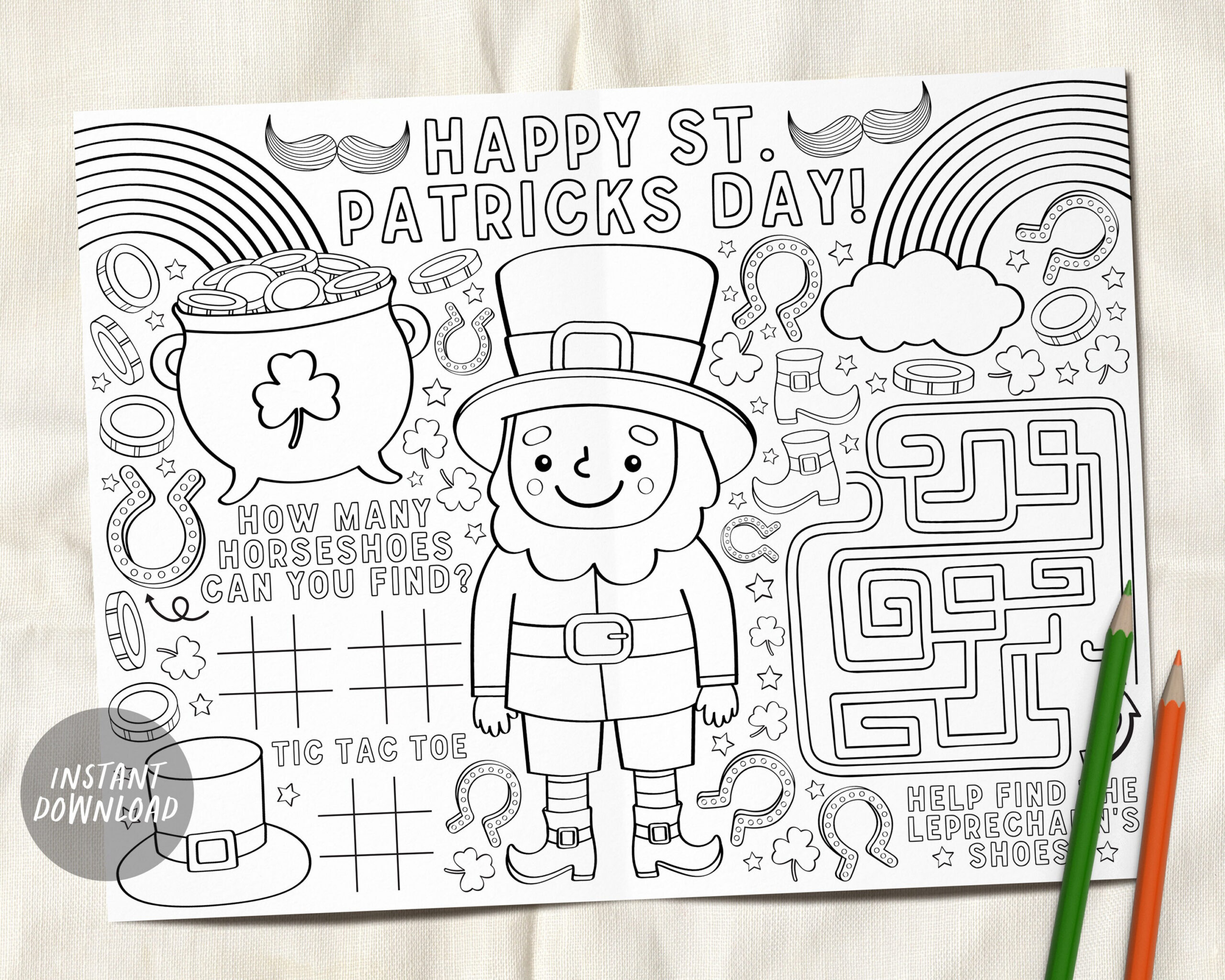 St Patricks Day Coloring Placemat For Kids Printable, Saint intended for St.patrick&amp;#039;S Day Printable