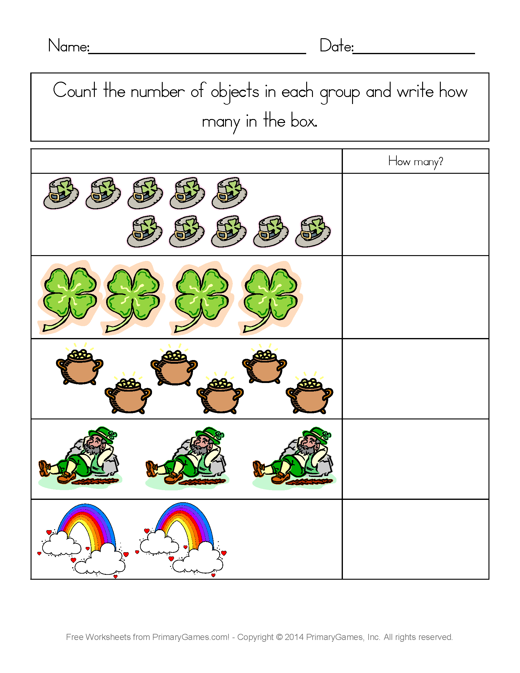 St. Patrick&amp;#039;S Day Worksheets: St. Patrick&amp;#039;S Day Counting Practice pertaining to Free Printable St. Patrick&amp;#039;S Day Games