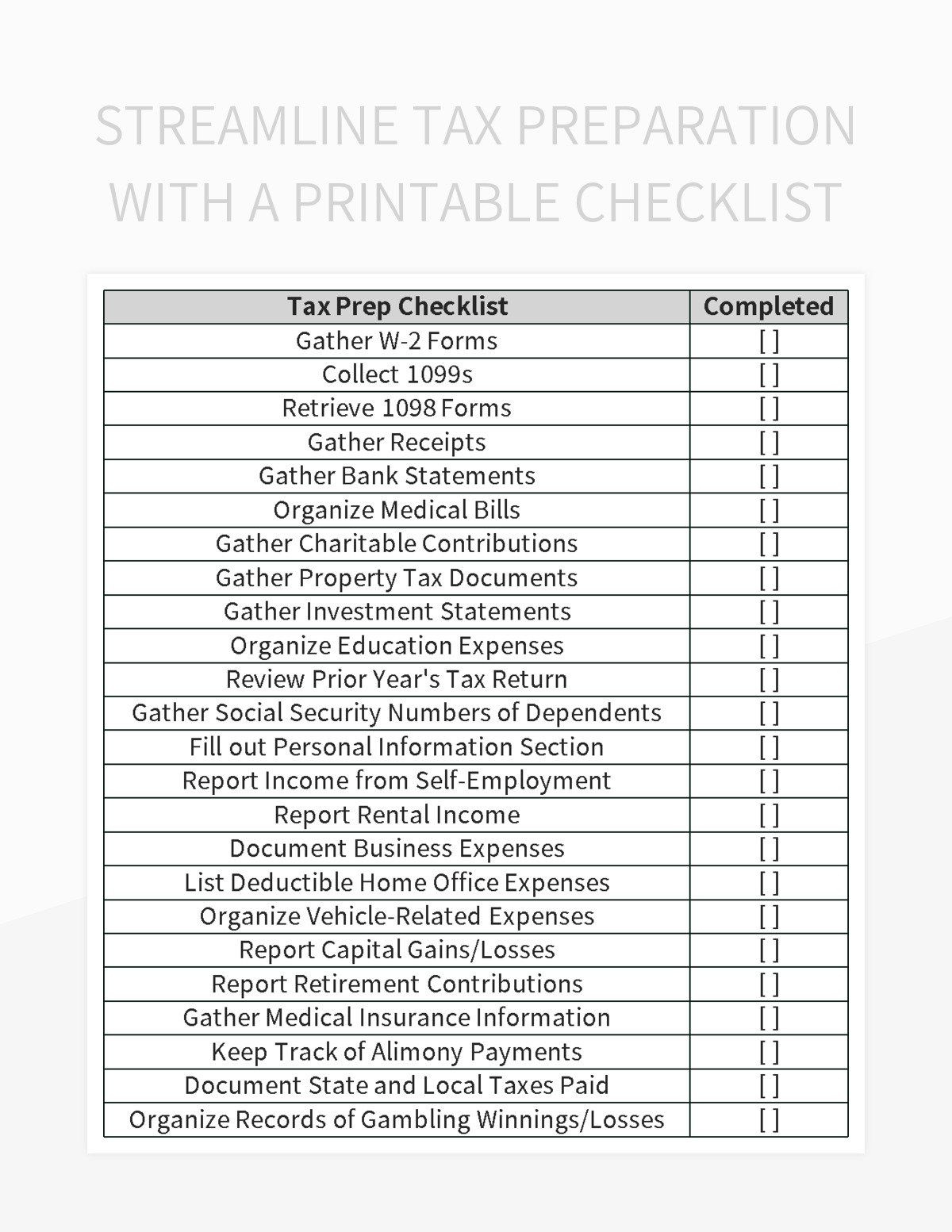 Streamline Tax Preparation With A Printable Checklist Excel pertaining to Printable Tax Preparation Checklist Excel