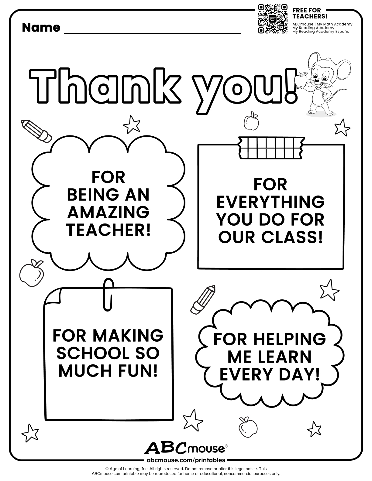 Teacher Appreciation (Free Printable!) | Abcmouse with Free Thank You Teacher Printables