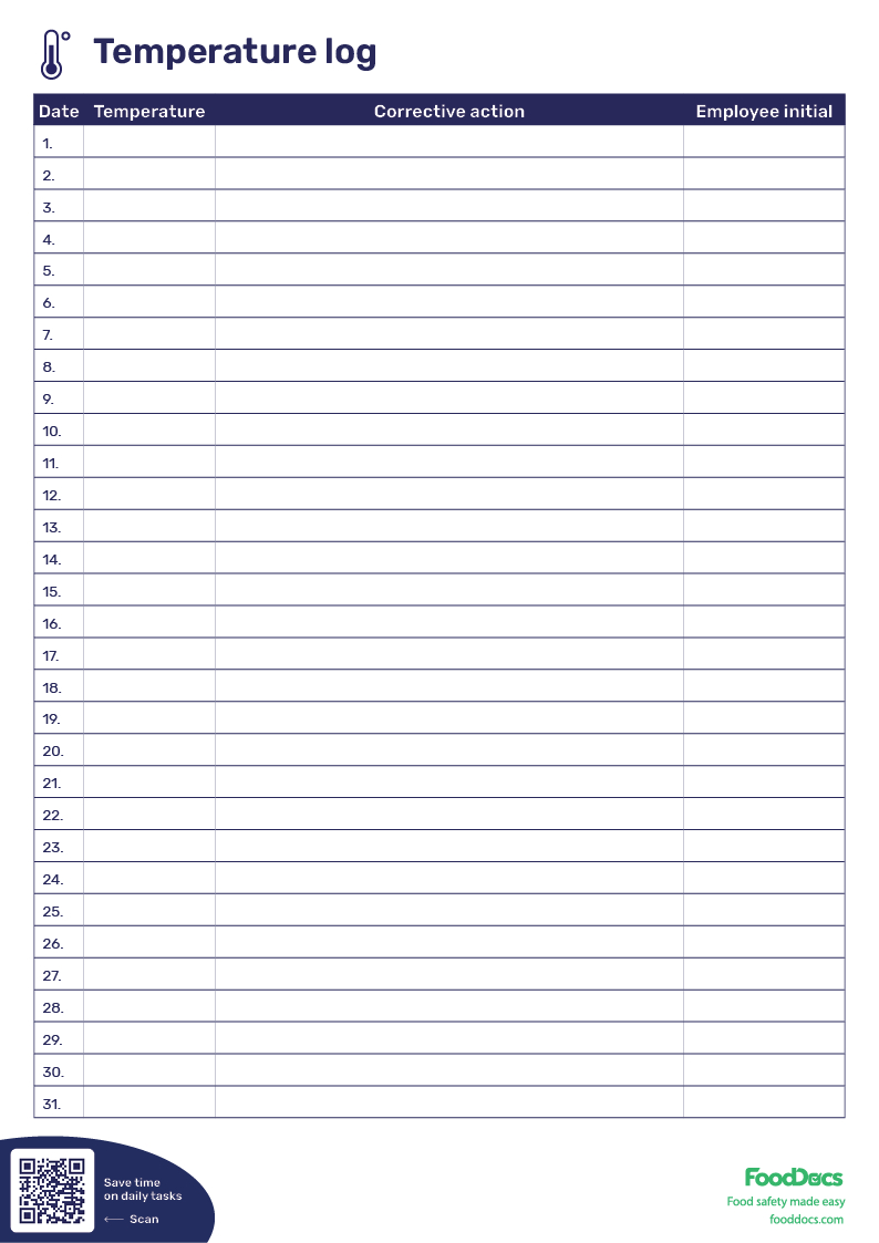 Temperature Log Sheet | Download Free Template intended for Pdf Free Printable Refrigerator Temperature Log Sheet