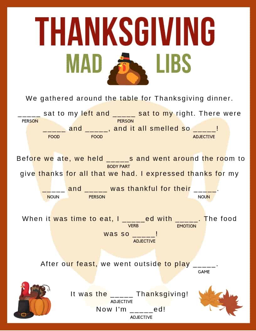 Thanksgiving Mad Libs - Jac Of All Things for Free Thanksgiving Mad Libs Printables