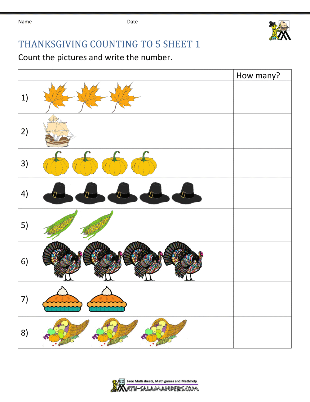 Thanksgiving Math Activities For Kindergarten in Free Printable Thanksgiving Math Worksheets For Kindergarten