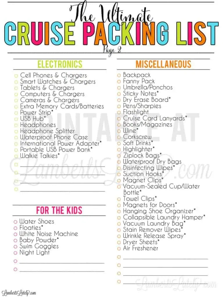 The Ultimate Cruise Packing Checklist (Free Printable Pdfs inside Packing List For A Cruise Printable