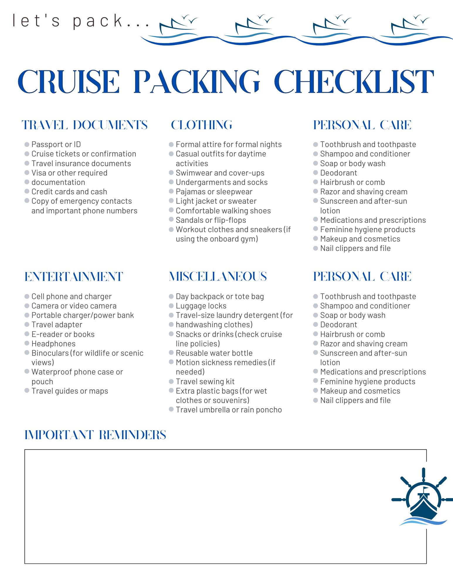 The Ultimate Cruise Packing Checklist Printable - Don&amp;#039;T Forget A in Packing List For A Cruise Printable