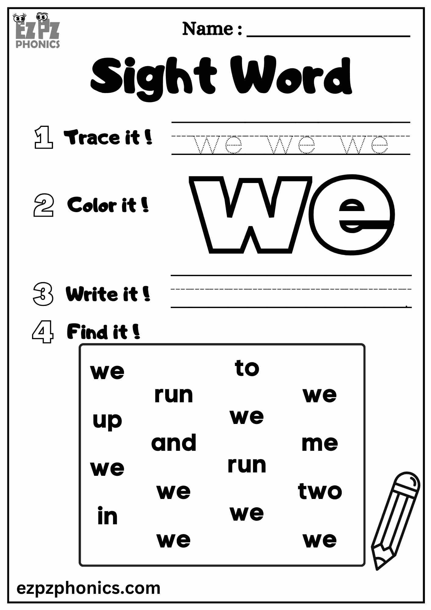 The &amp;quot;We&amp;quot; Sight Word Worksheet For Pre-Kindergarten Dolch Sight in Sight Words For Pre K Printables