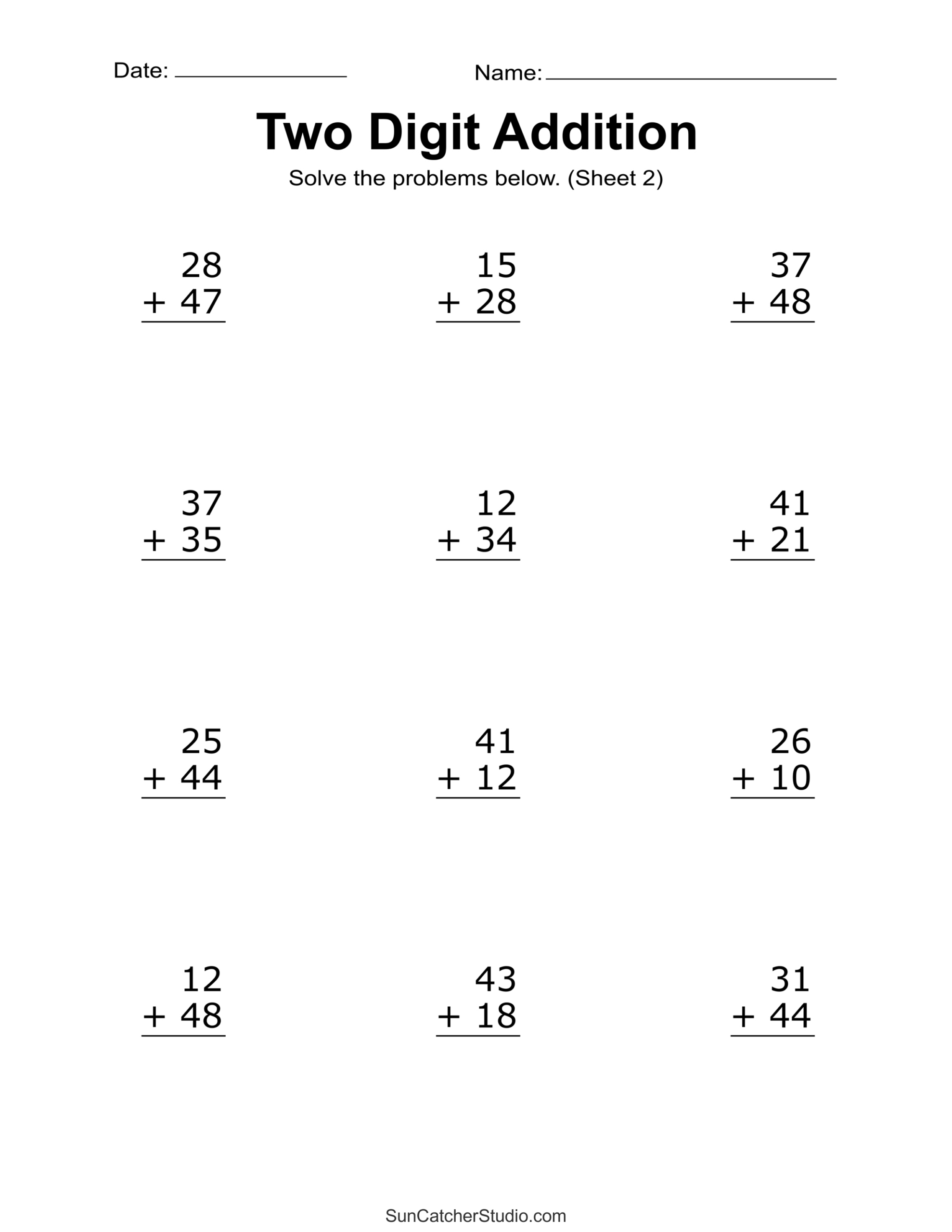 Two Digit Addition Worksheets (Printable 2-Digit Problems) – Free for Basic Addition Worksheets Free Printable