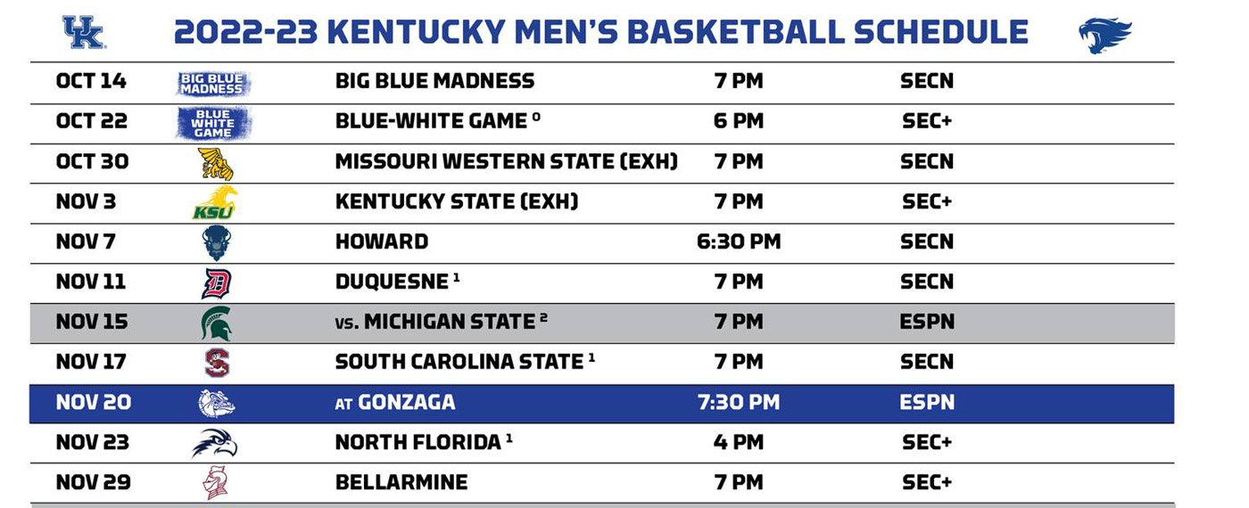 Uk Releases 2022-23 Men&amp;#039;S Basketball Schedule – Sports View America for University of Ky Basketball Schedule Printable