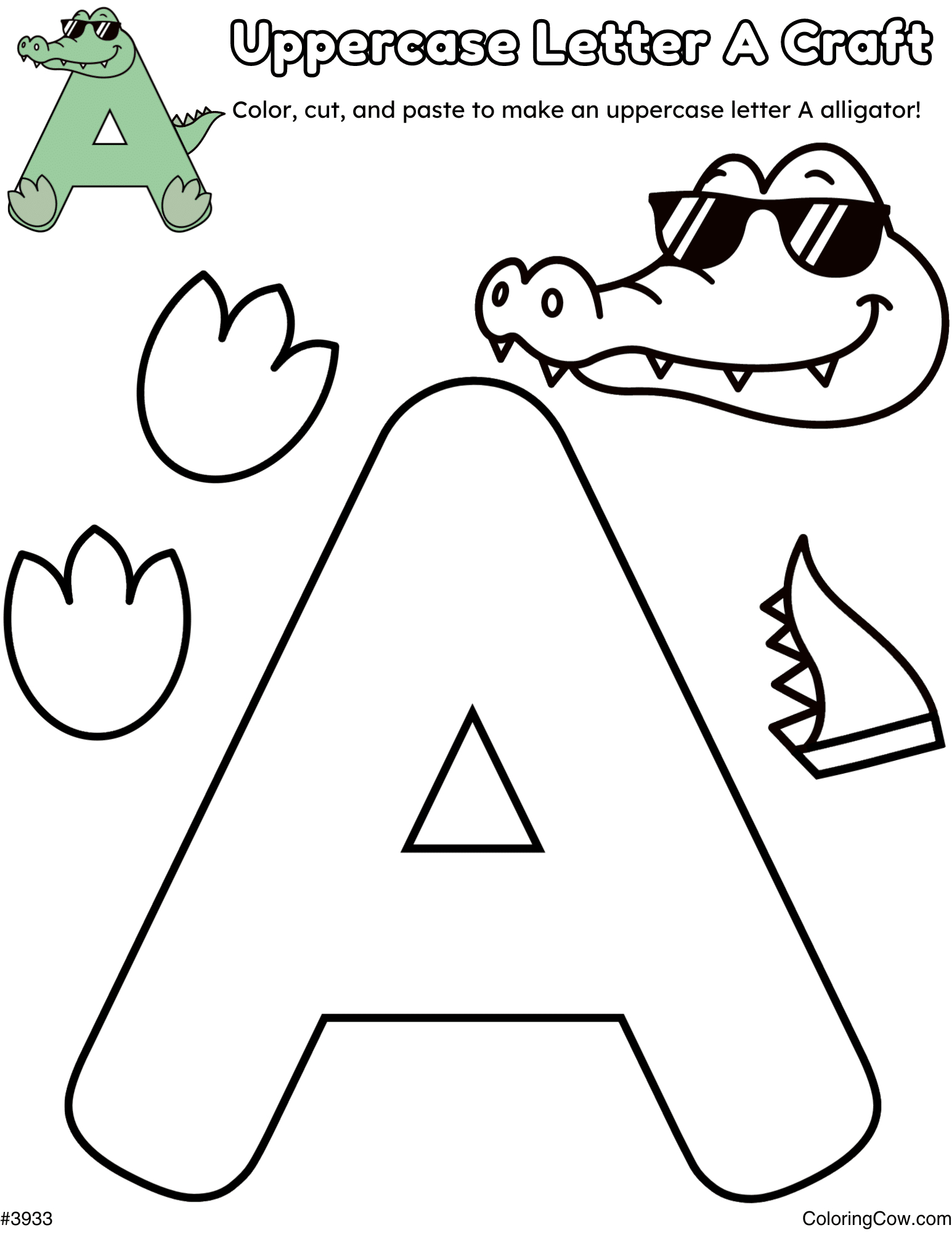 Uppercase Letter A Alligator Craft intended for Letter A Alligator Craft Printable Template