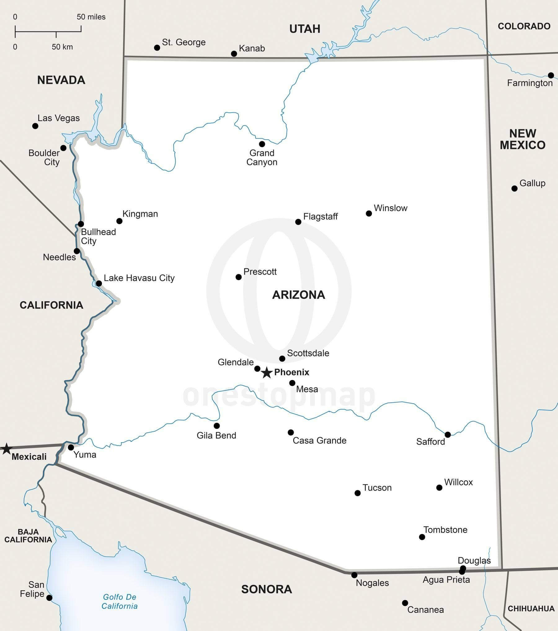 Vector Map Of Arizona Political | One Stop Map in Free Printable Map Of Arizona