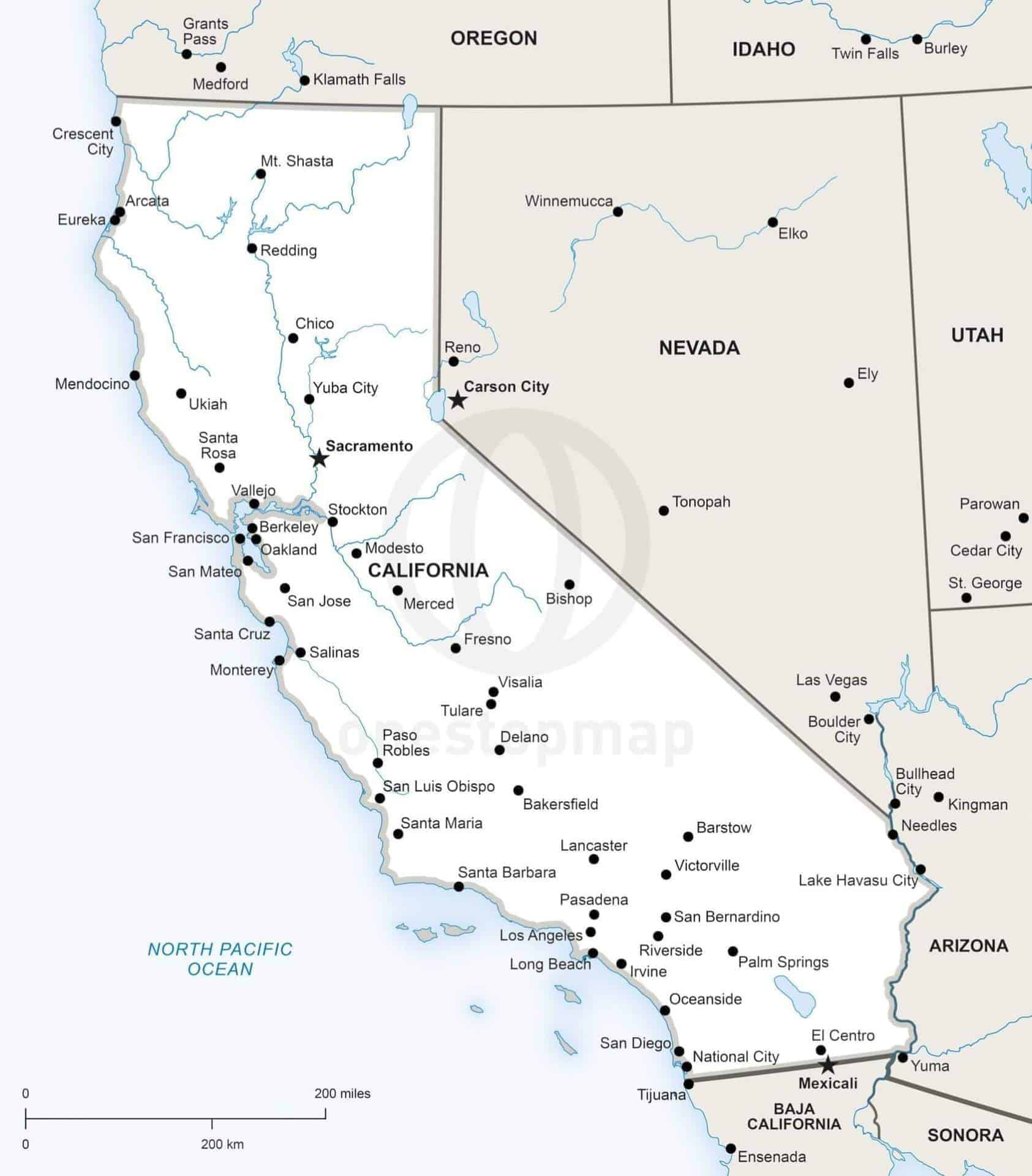 Vector Map Of California Political | One Stop Map within Printable Map of California with Cities