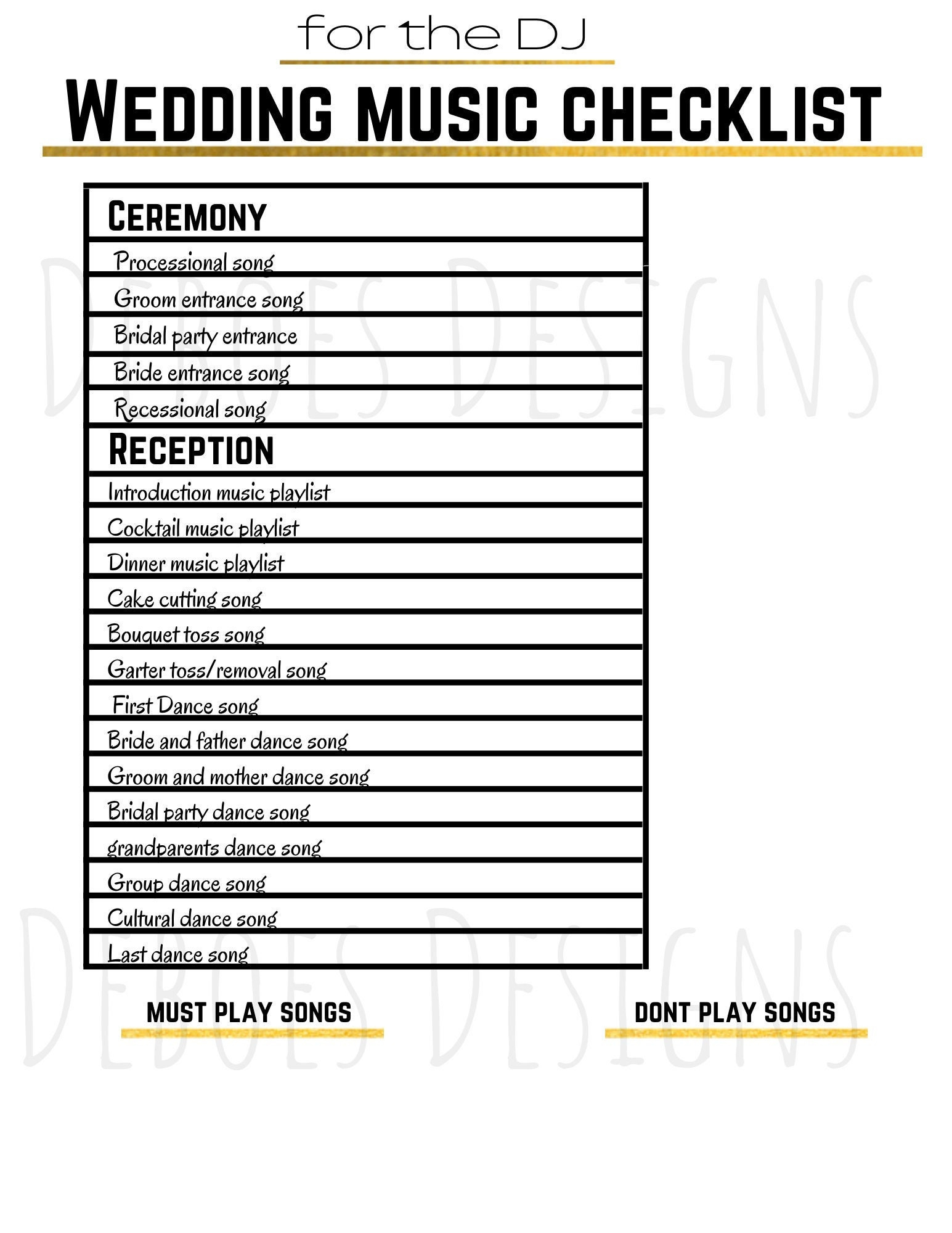 Wedding Music Playlist, Checklist, Wedding Printable, Wedding intended for Printable Wedding Song List For Dj Template