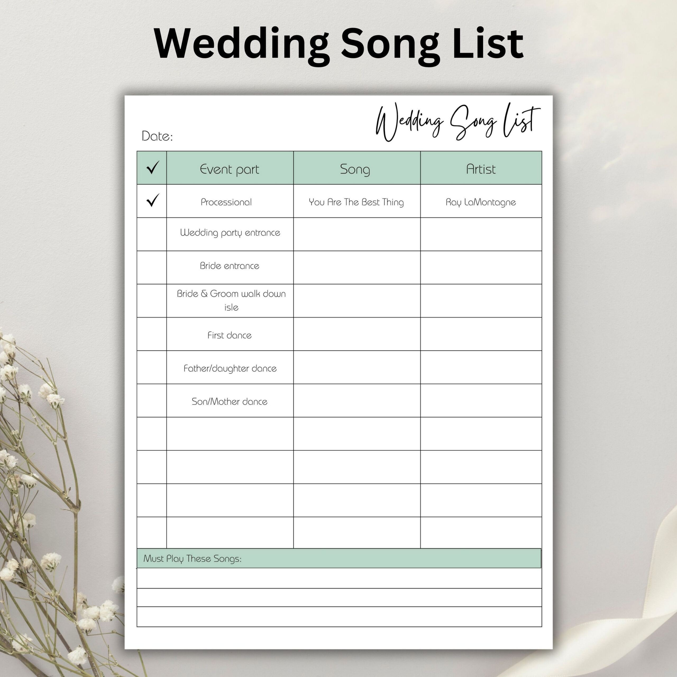 Wedding Song List Printable Wedding Music List Wedding Playlist throughout Printable Wedding Song List For Dj Template