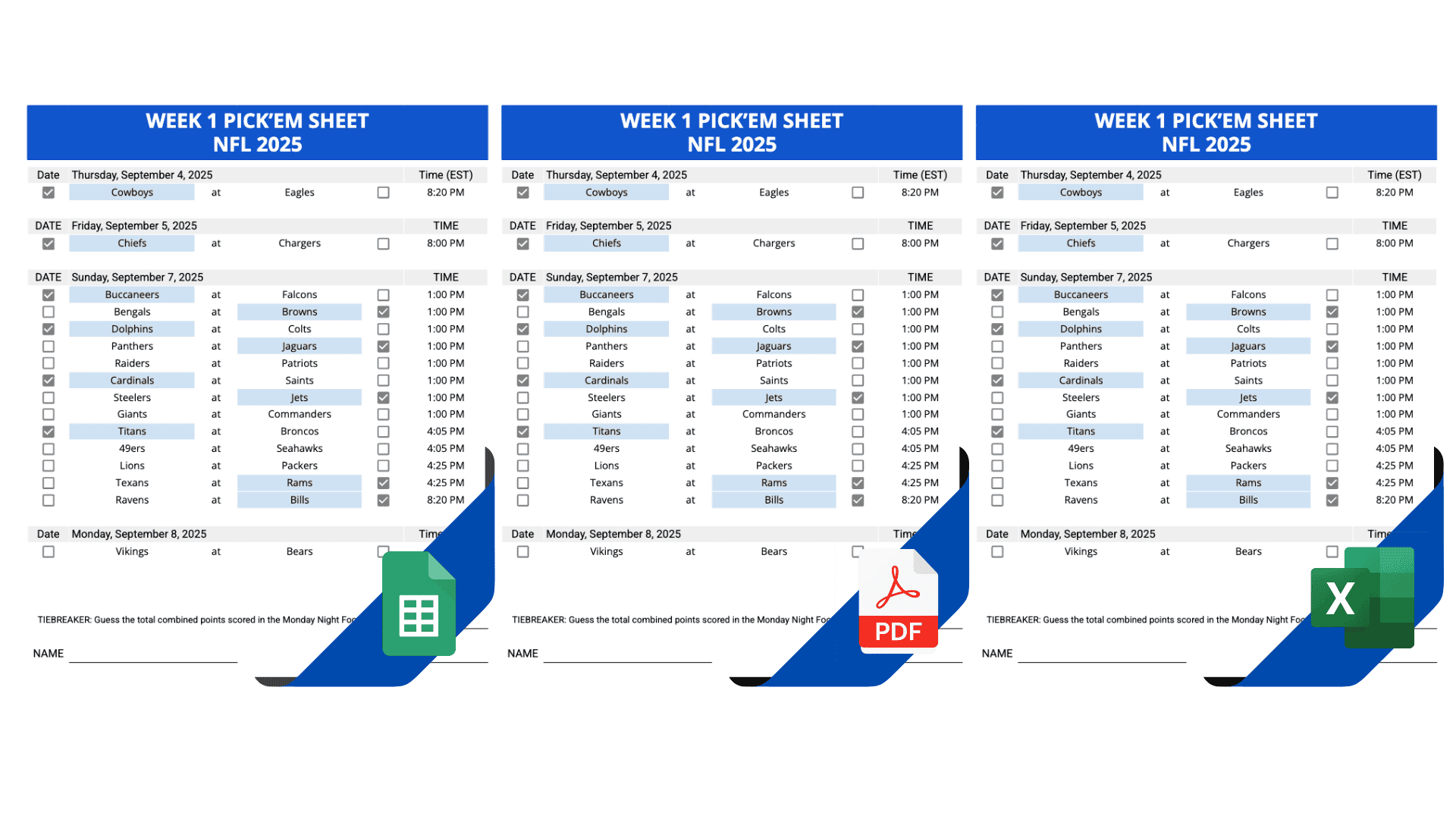 Weekly Nfl Pick&amp;#039;Em Templates Excel &amp;amp; Google Sheets (2025) throughout College Football Pick Em Printable Sheets