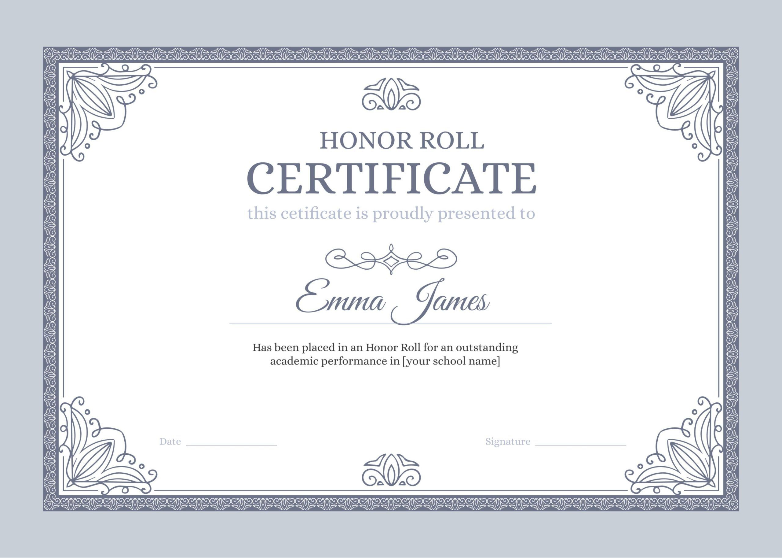 What Is Honor Roll Certificate? +7 Free Editable Templates | Sertifier throughout Free Printable Honor Roll Certificates