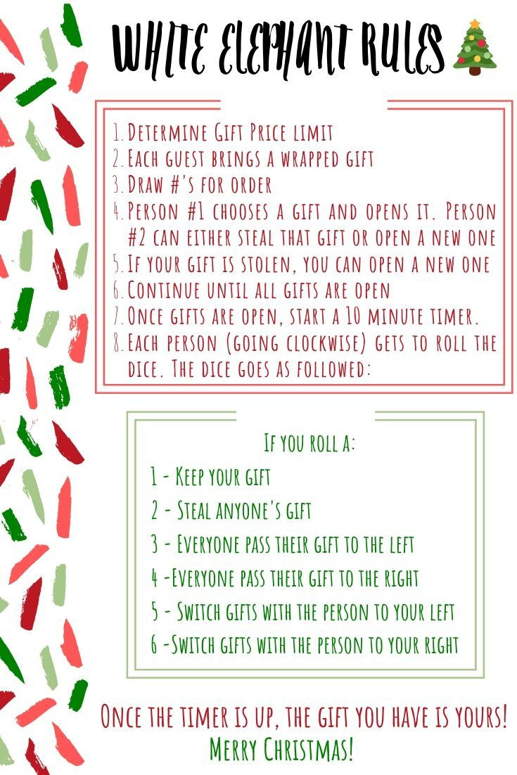 White Elephant Christmas Game Rules for Free Printable White Elephant Rules Printable