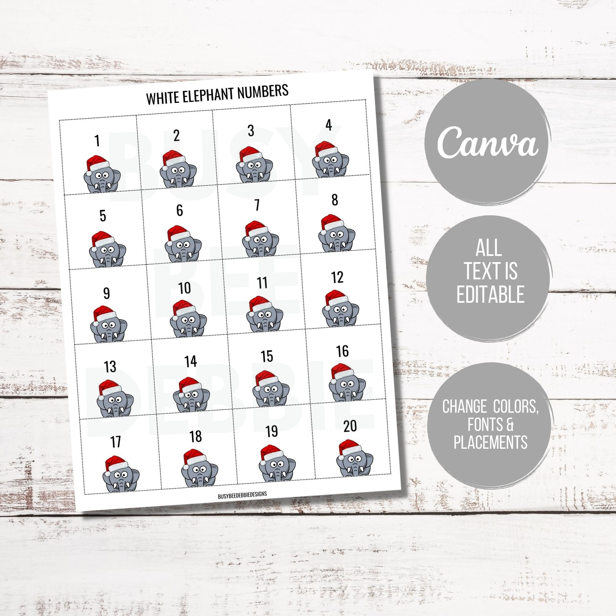 White Elephant Gift Exchange Printable Numbers | Editable Download regarding White Elephant Numbers Printable Free