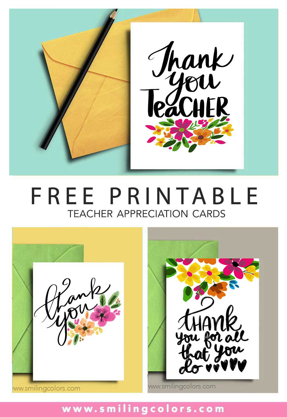 6 Free Thank You Teacher Printable Cards! - Smiling Colors with regard to Free Printable Teacher Thank You Cards