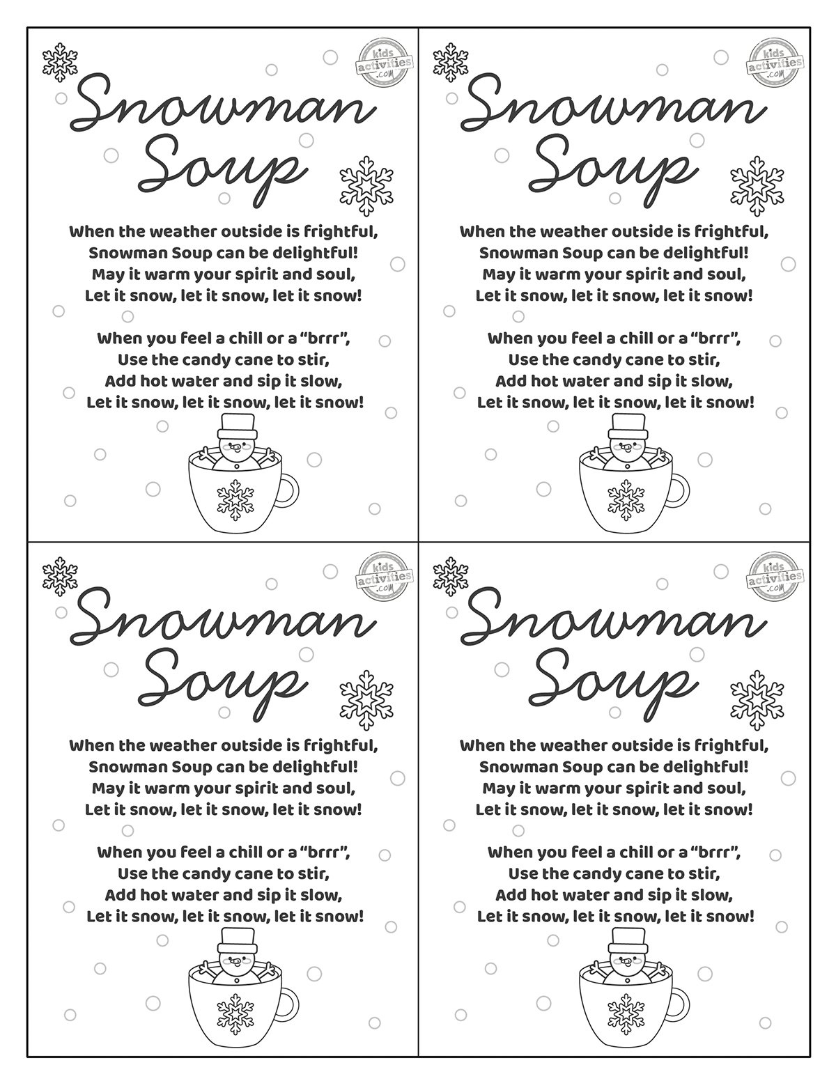 A Delightful Snowman Soup Gift With Free Printables Kids pertaining to Snowman Soup Poem