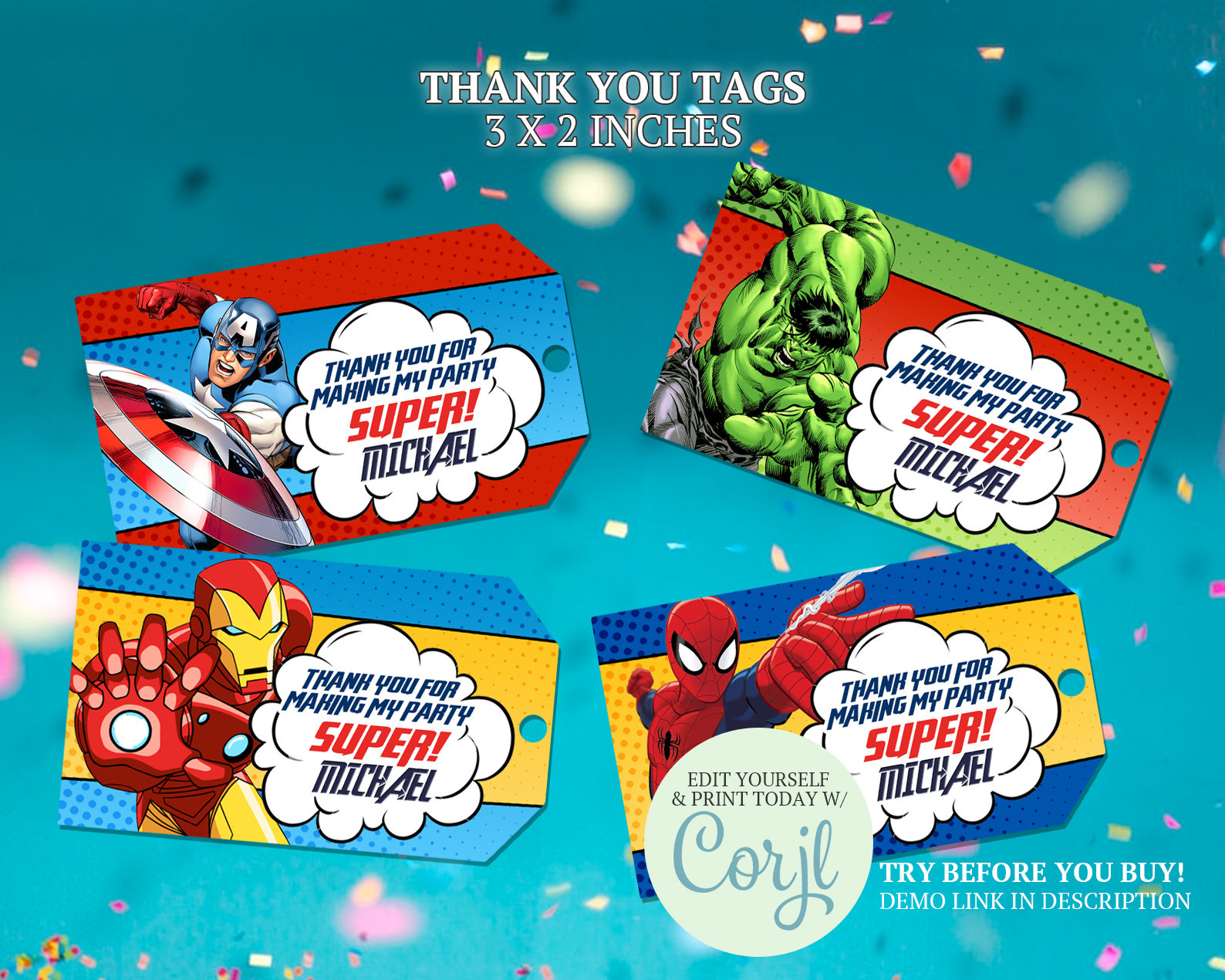 Avengers Thank You Tags: Superheld Geburtstag Gastgeschenke in Avengers Thank You Cards Printable