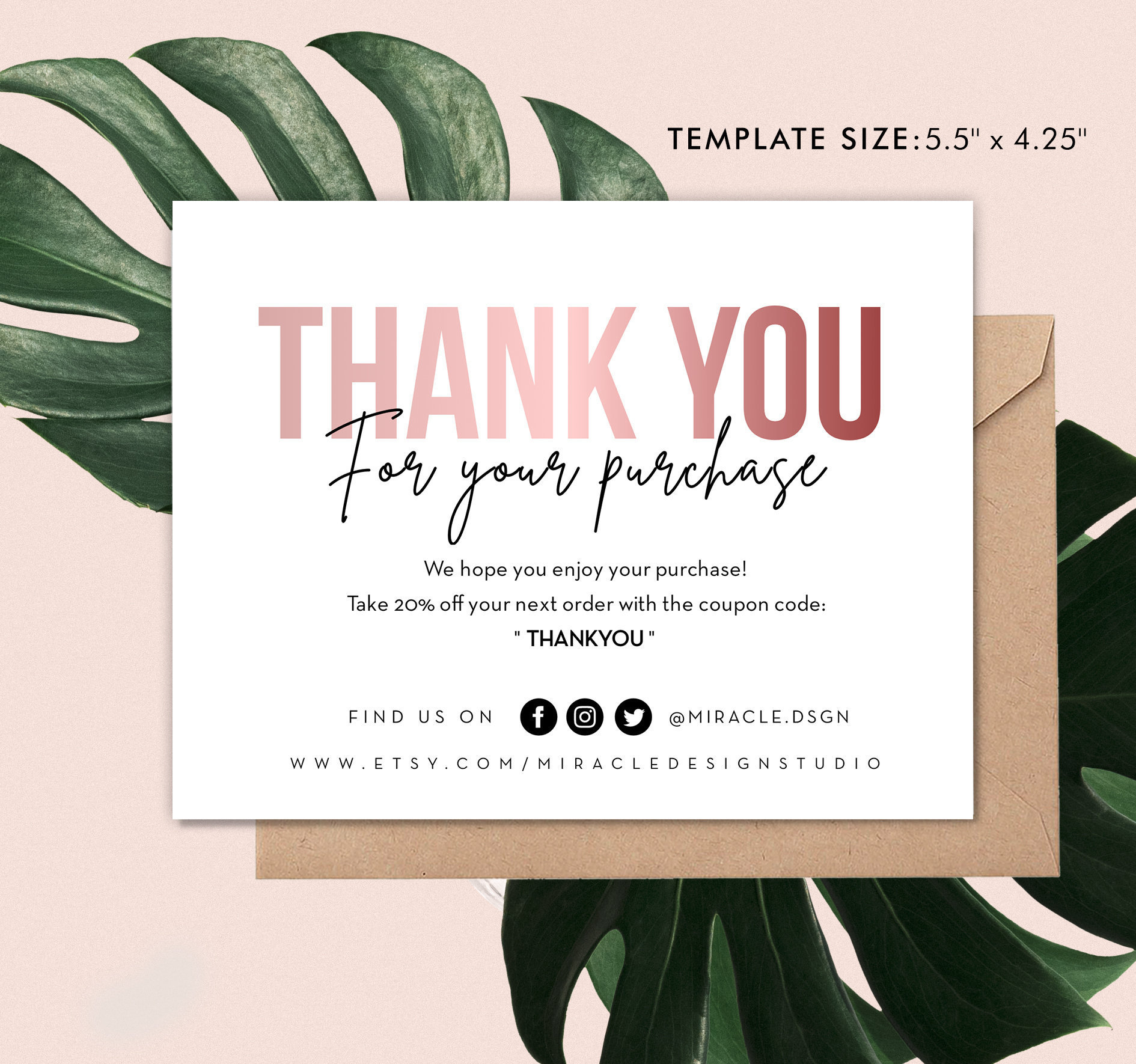 Business Thank You Card - Order Inserts Template - Instant Thank with regard to Discount Thank You Cards Printable