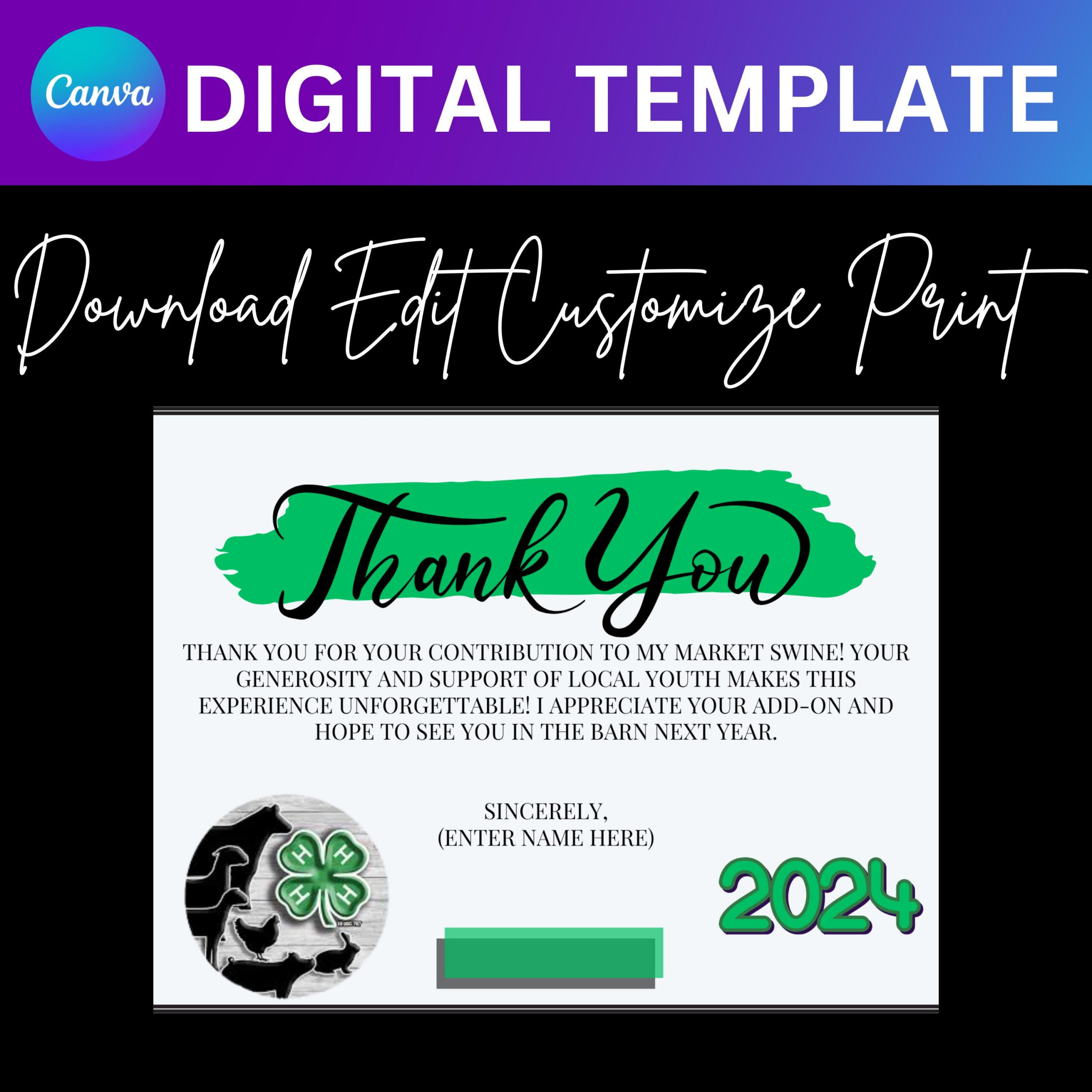 Canva Digital Template: 4-H Add-On Thank You Cards (Editable in 4h Thank You Cards Printable