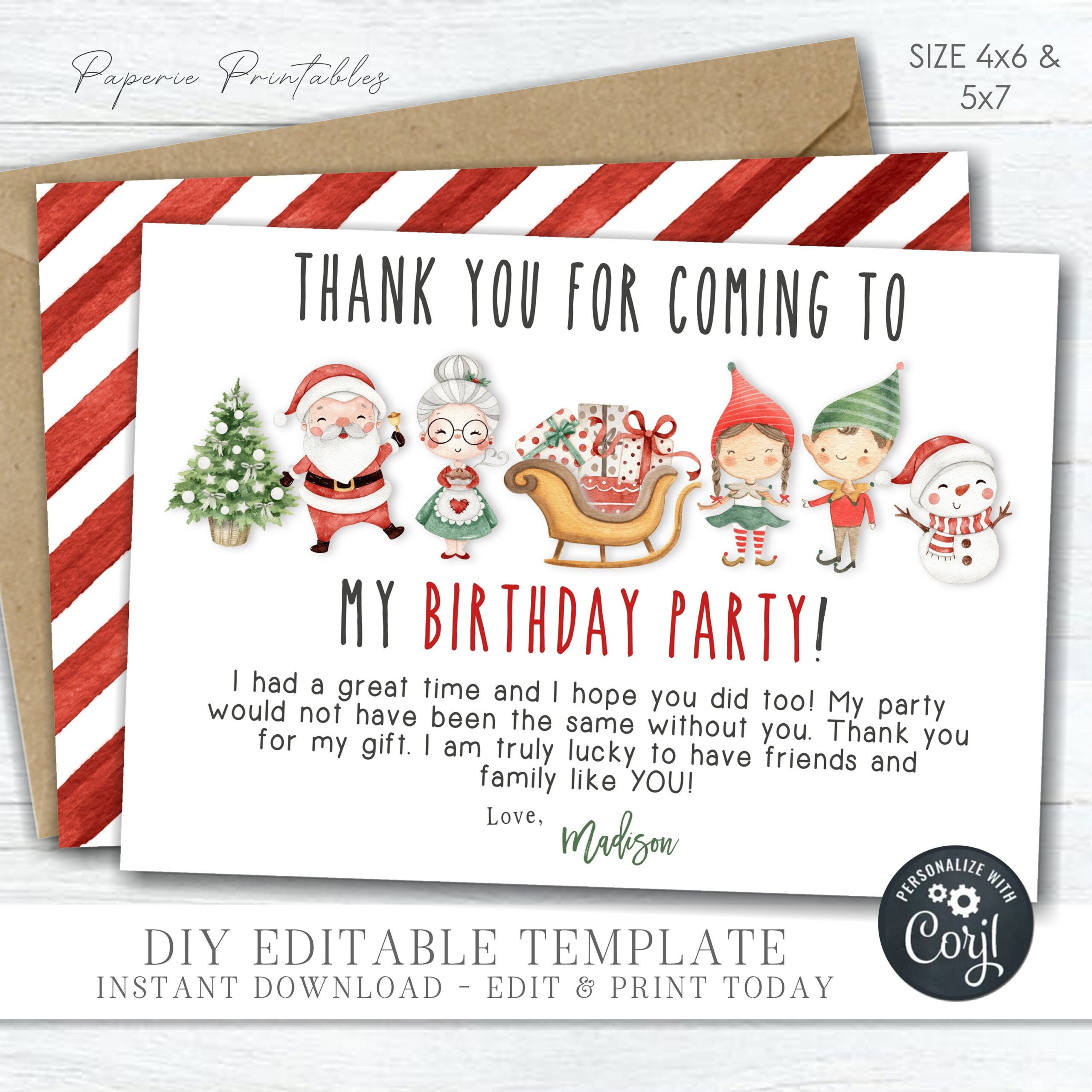 Christmas Birthday Thank You Card: Editable Diy Template (4X6 throughout Christmas Thank You Cards Printable