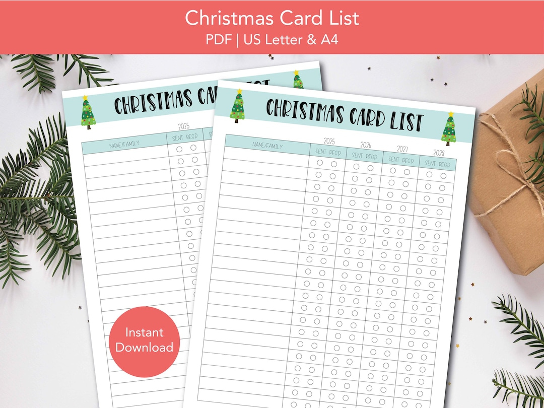 Christmas Card List Printable, Christmas Card Tracker, Holiday pertaining to Printable Christmas Card List 2025