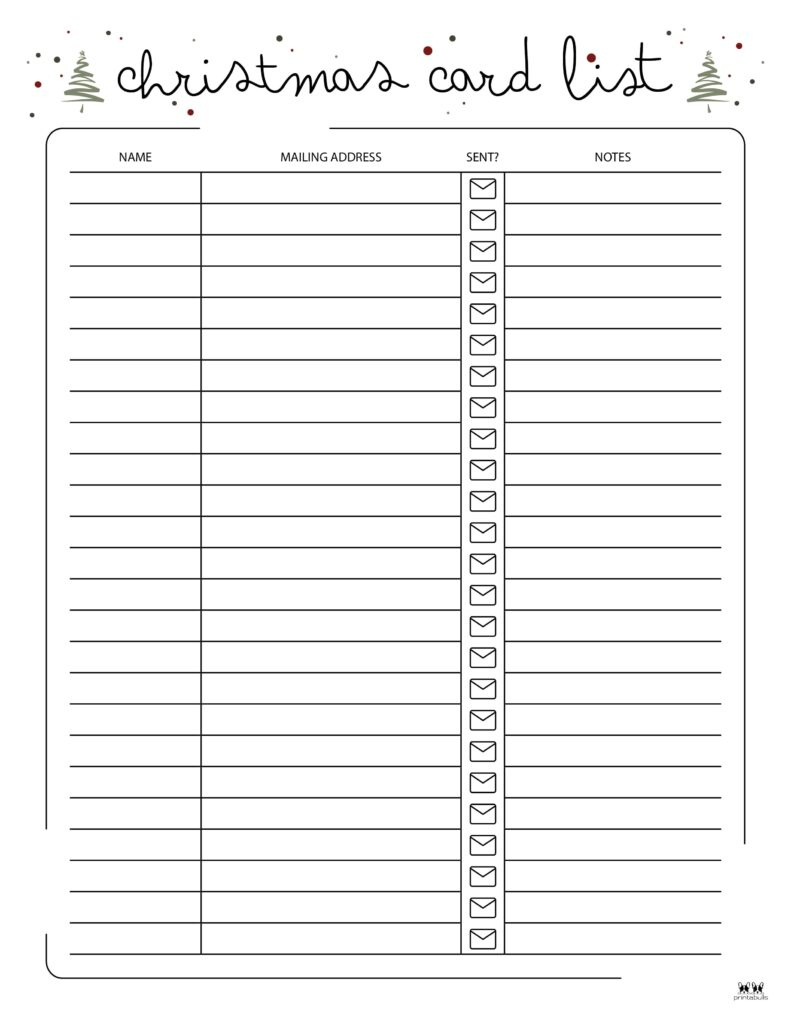 Christmas Card List Templates - 12 Free Pages | Printabulls with Free Printable Christmas Card Address List
