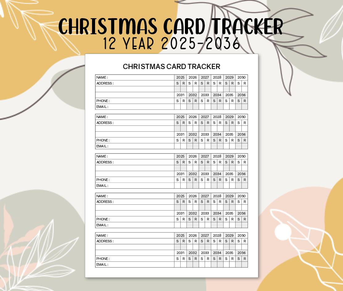 Christmas Card Tracker 2025-2036 Printable 12 Year Template Pdf with regard to Printable Christmas Card List 2025