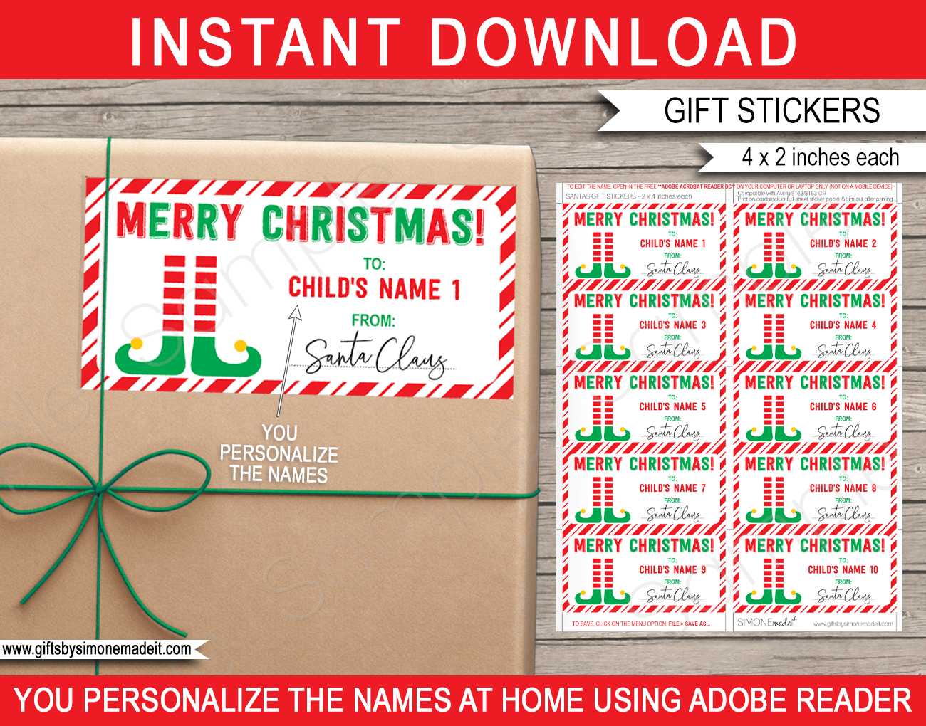 Christmas Gift Labels Template (Elf) - Red & Green regarding Printable Christmas Tags Editable