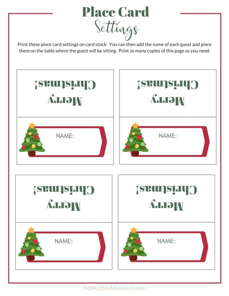 Christmas Place Cards Printables - Diy Templates in Christmas Name Tags For Table Printable