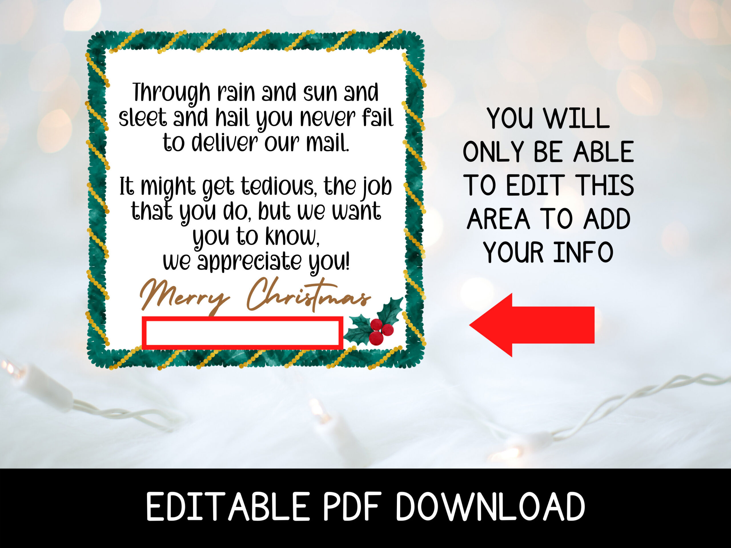 Christmas Postcard Free Thank You Postcard S, Editable And throughout Free Printable Christmas Card For Mail Carrier