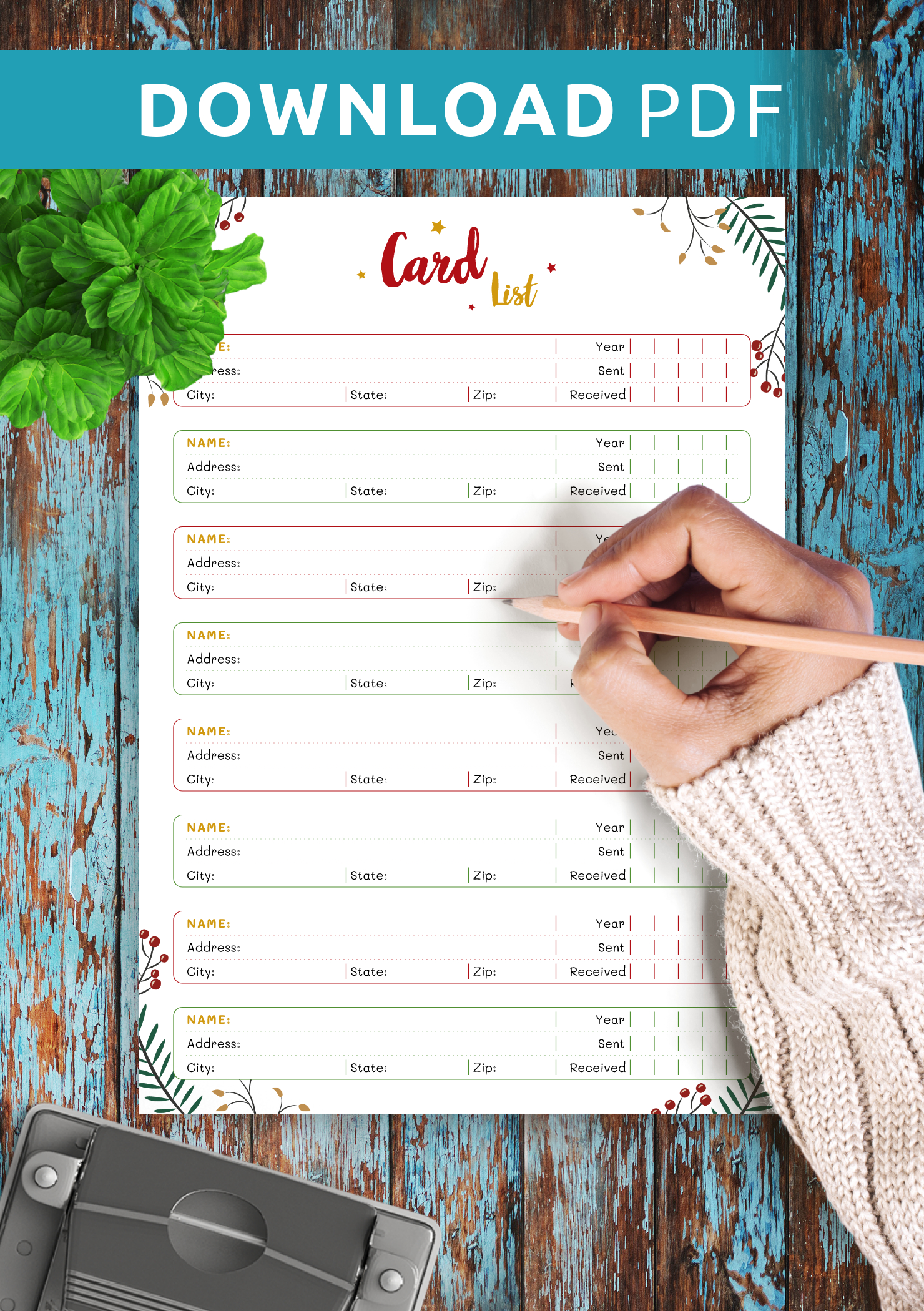 Download Printable Christmas Style - Card List Pdf pertaining to Printable Christmas Card List Template