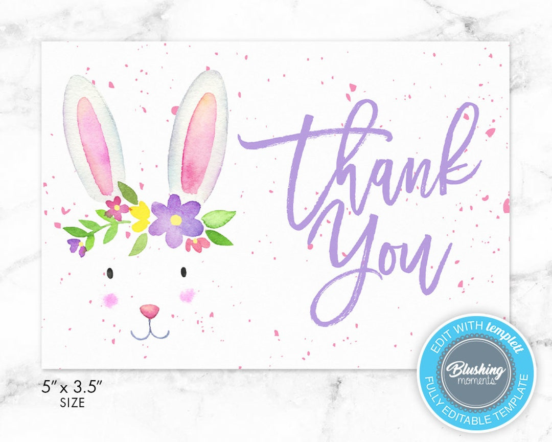 Easter Thank You Card, Printable Thank You Card, Easter Bunny intended for Easter Thank You Cards Printable