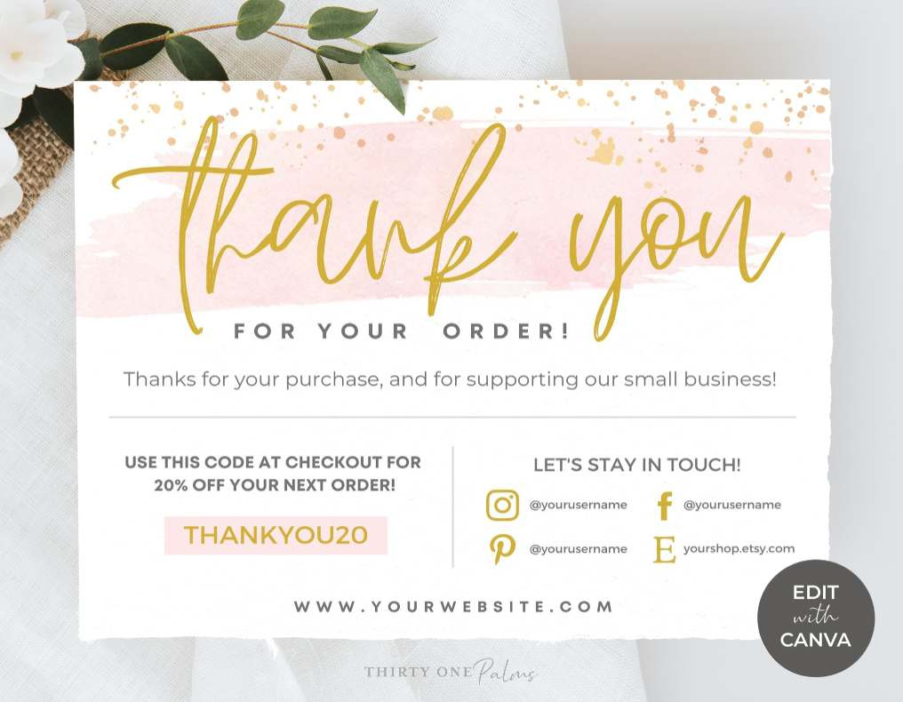 Editable Printable Thank You Card Template For Canva - Pink Watercolor throughout Printable Thank You Cards Editable