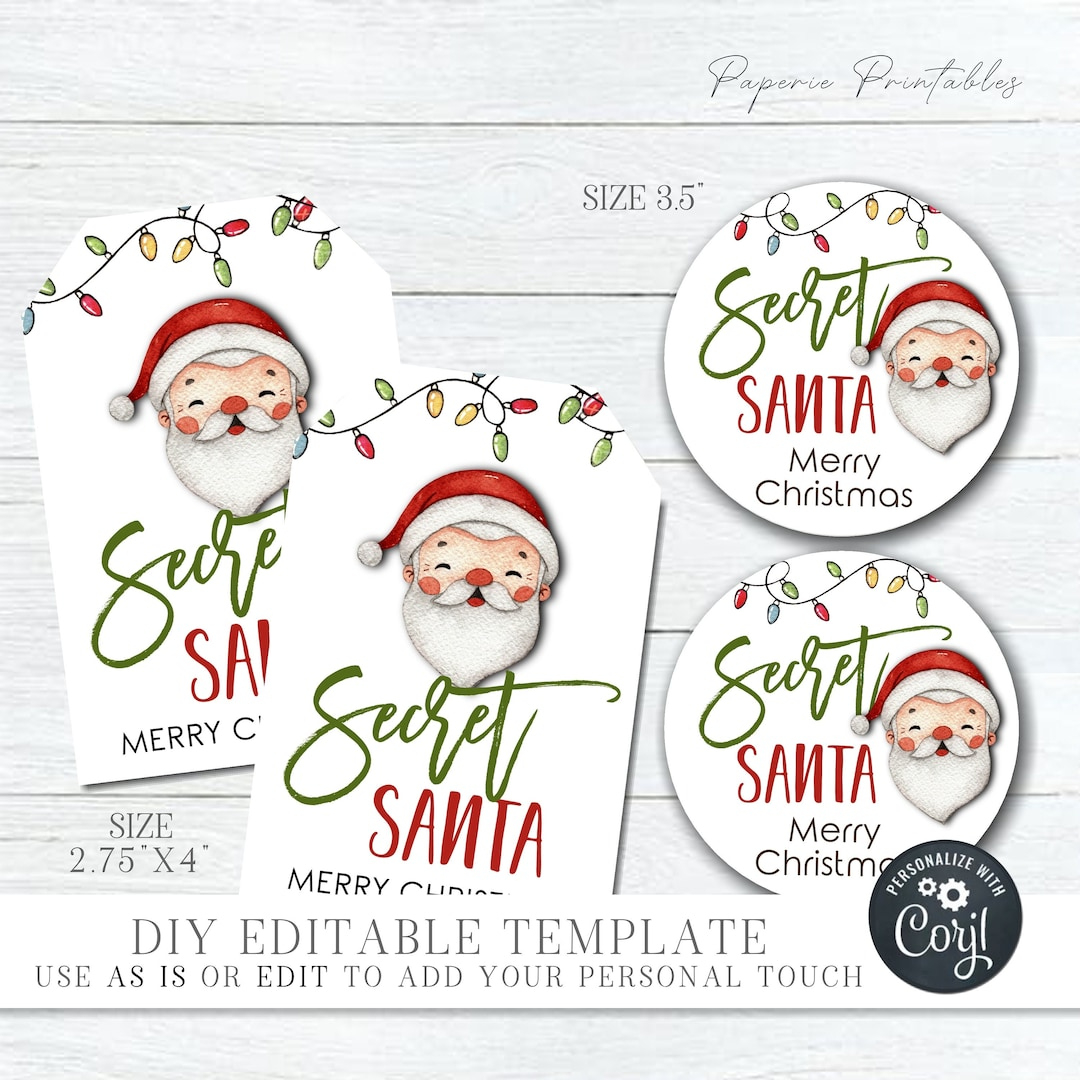 Editable Secret Santa Gift Tags: Printable Christmas Labels (Corjl) -  Etsy.de throughout Diy Christmas Tags Printable