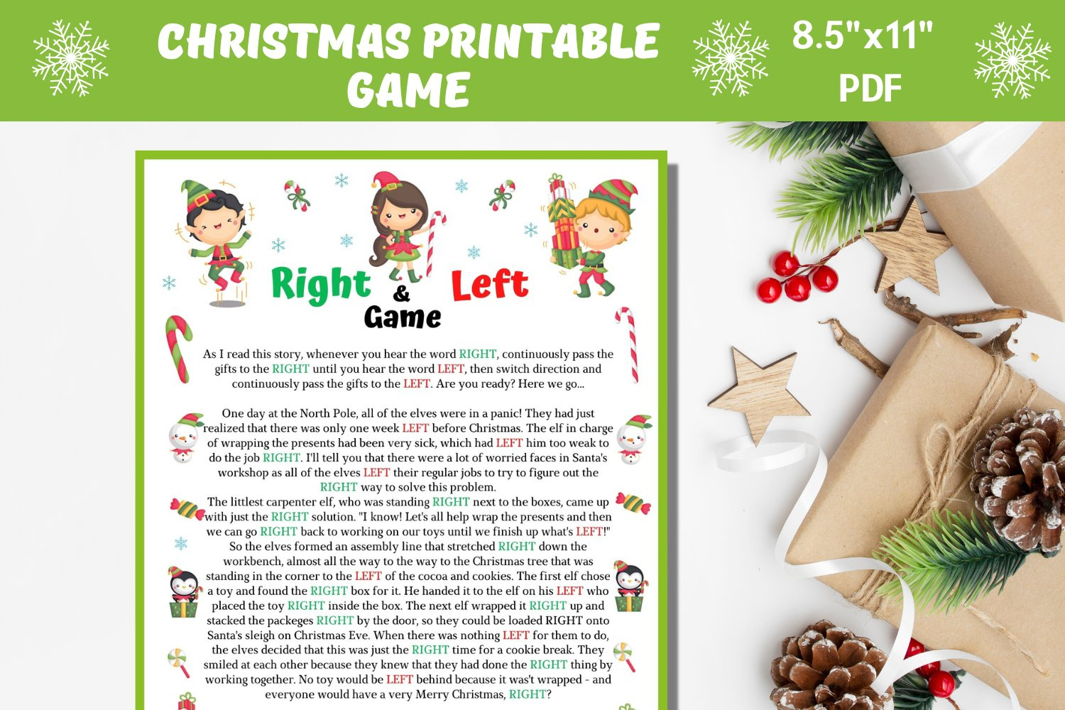 Elf Right And Left Story, Printable Winter Or Christmas Game in Left Right Elf Christmas Game Printable Free