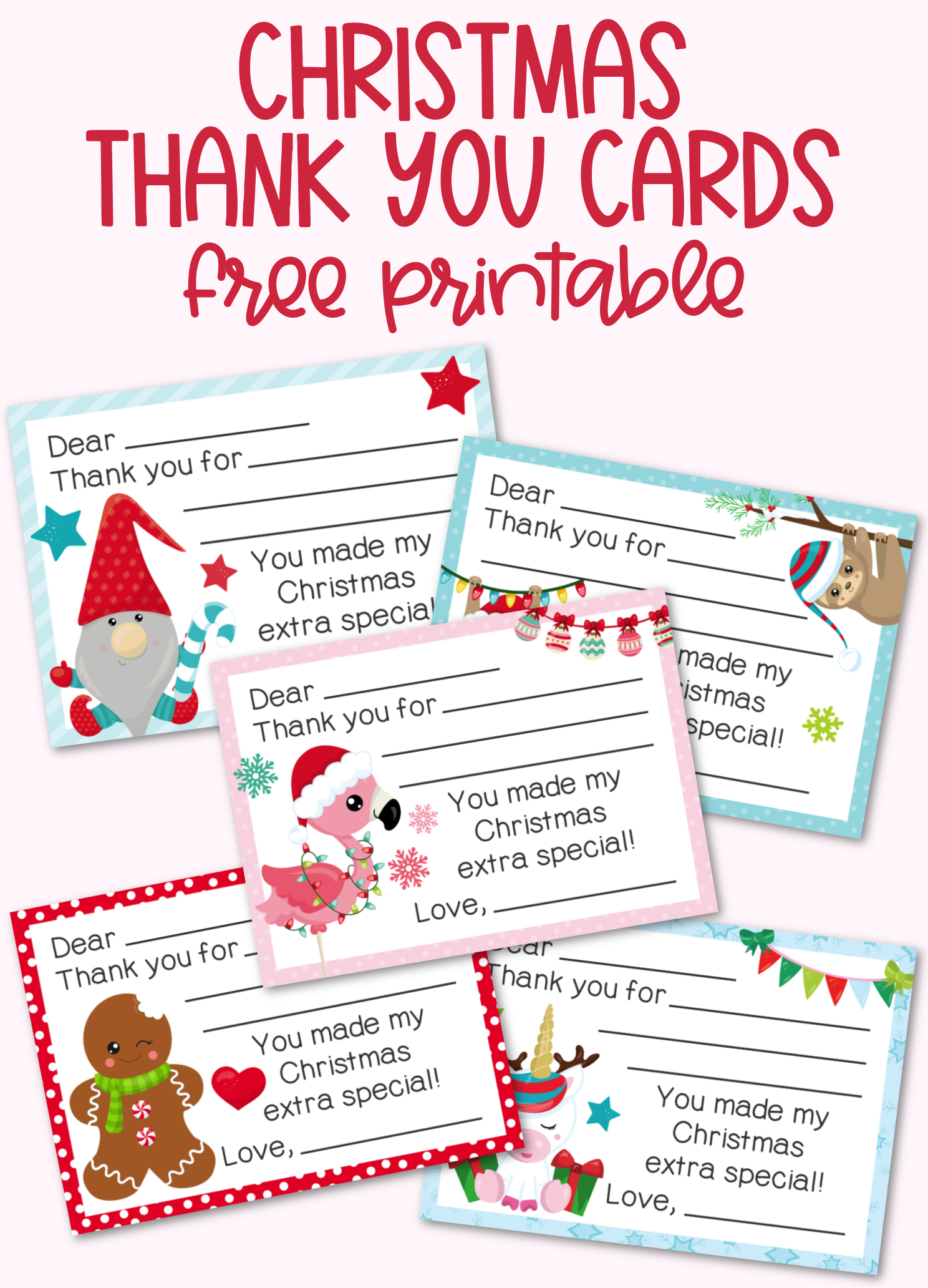 Fill-In-The-Blank Christmas Thank You Cards Free Printable intended for Holiday Thank You Cards Printable