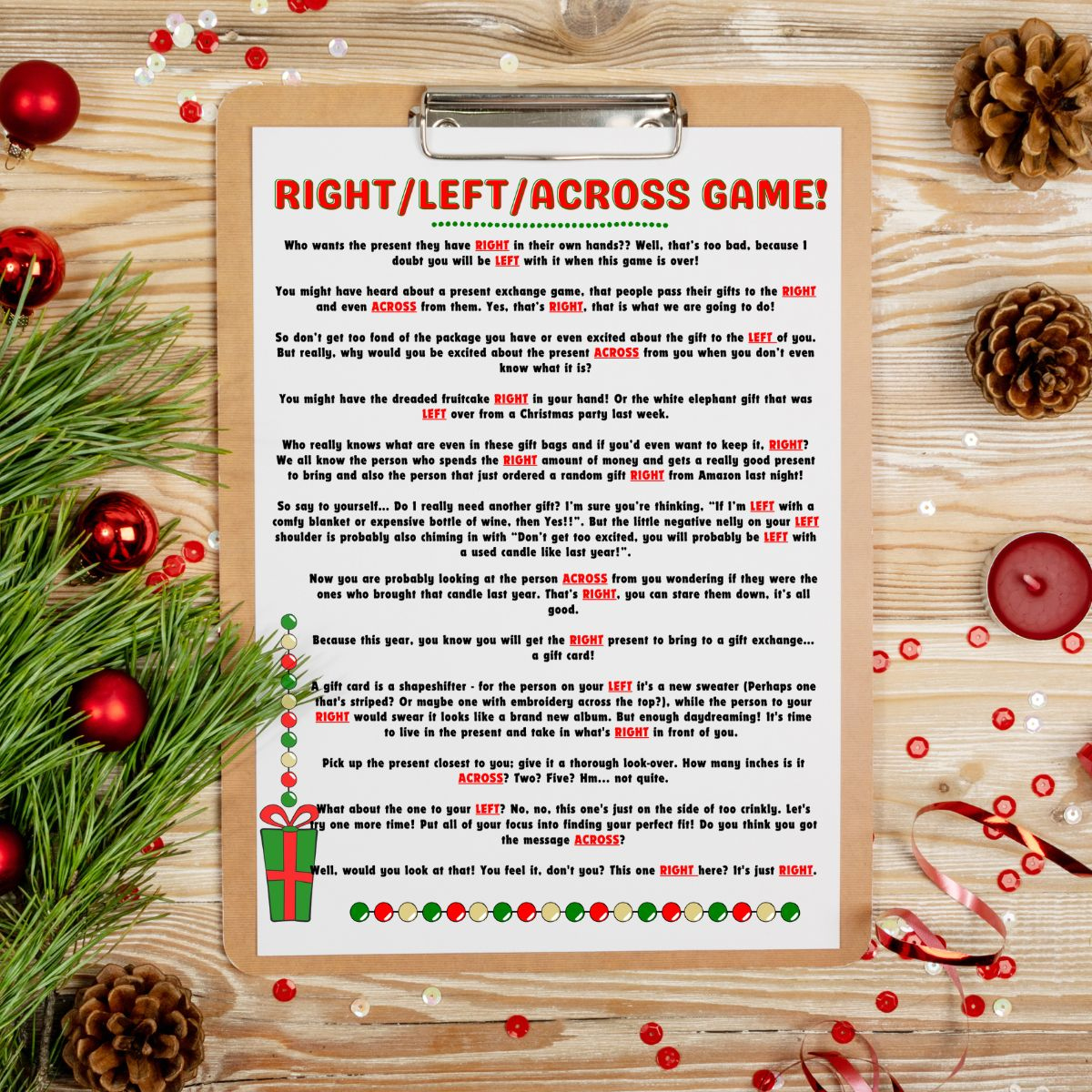 Free Left Right Across Christmas Game Printable (2 Options intended for Left Right Christmas Game Printable