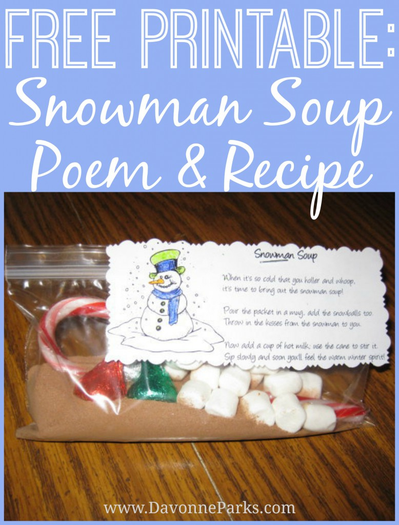 Free Snowman Soup Poem Printable – Davonne Parks in Snowman Soup Printable Free
