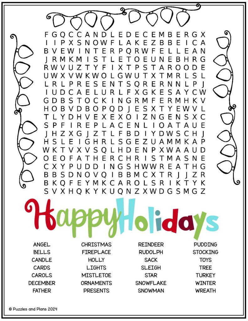 Happy Holiday Hard Word Search - Puzzlesandplans within Free Holiday Word Search Printable